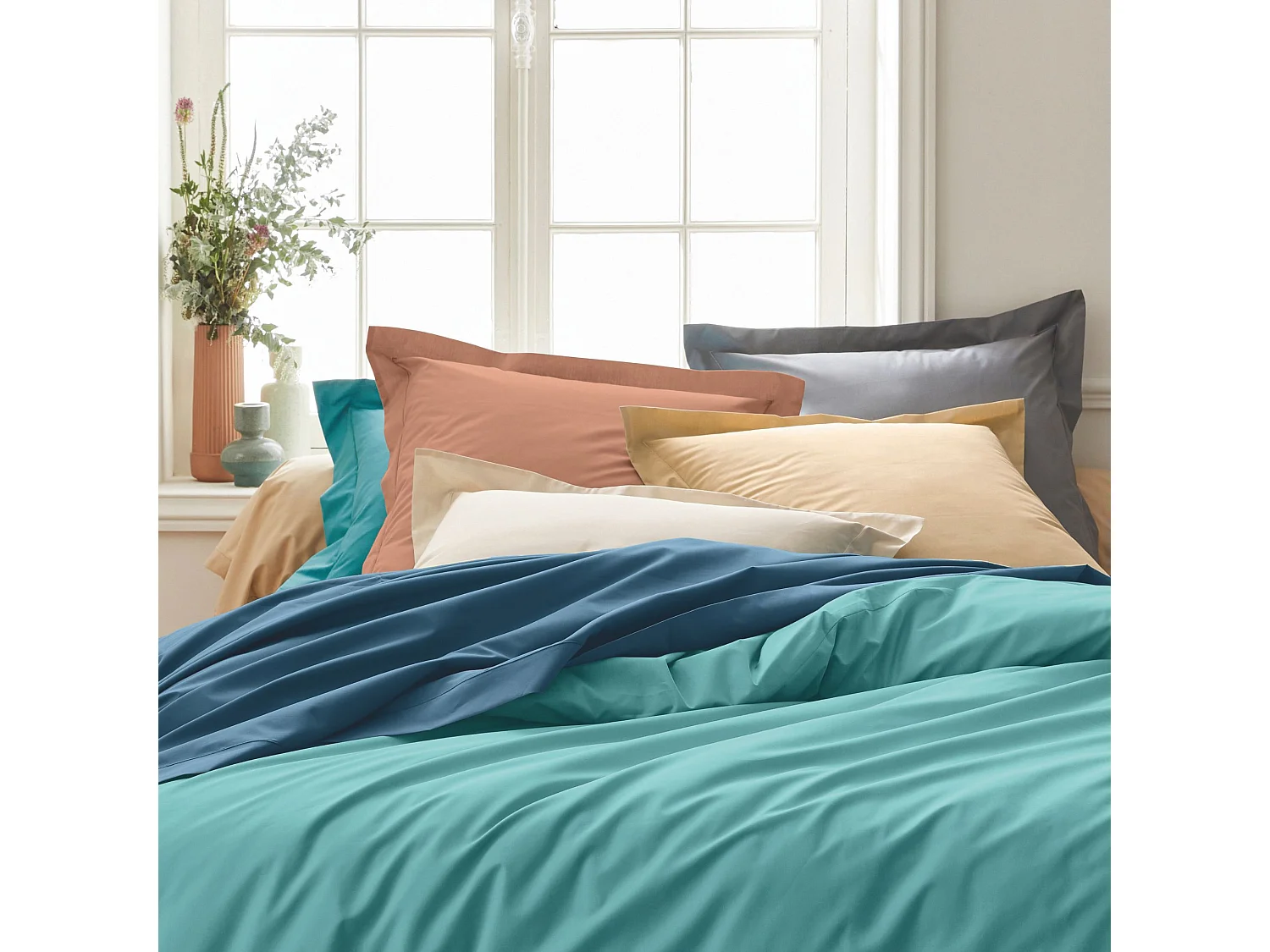 Taie d'oreiller 100% percale 65x65 cognac - Tradilinge