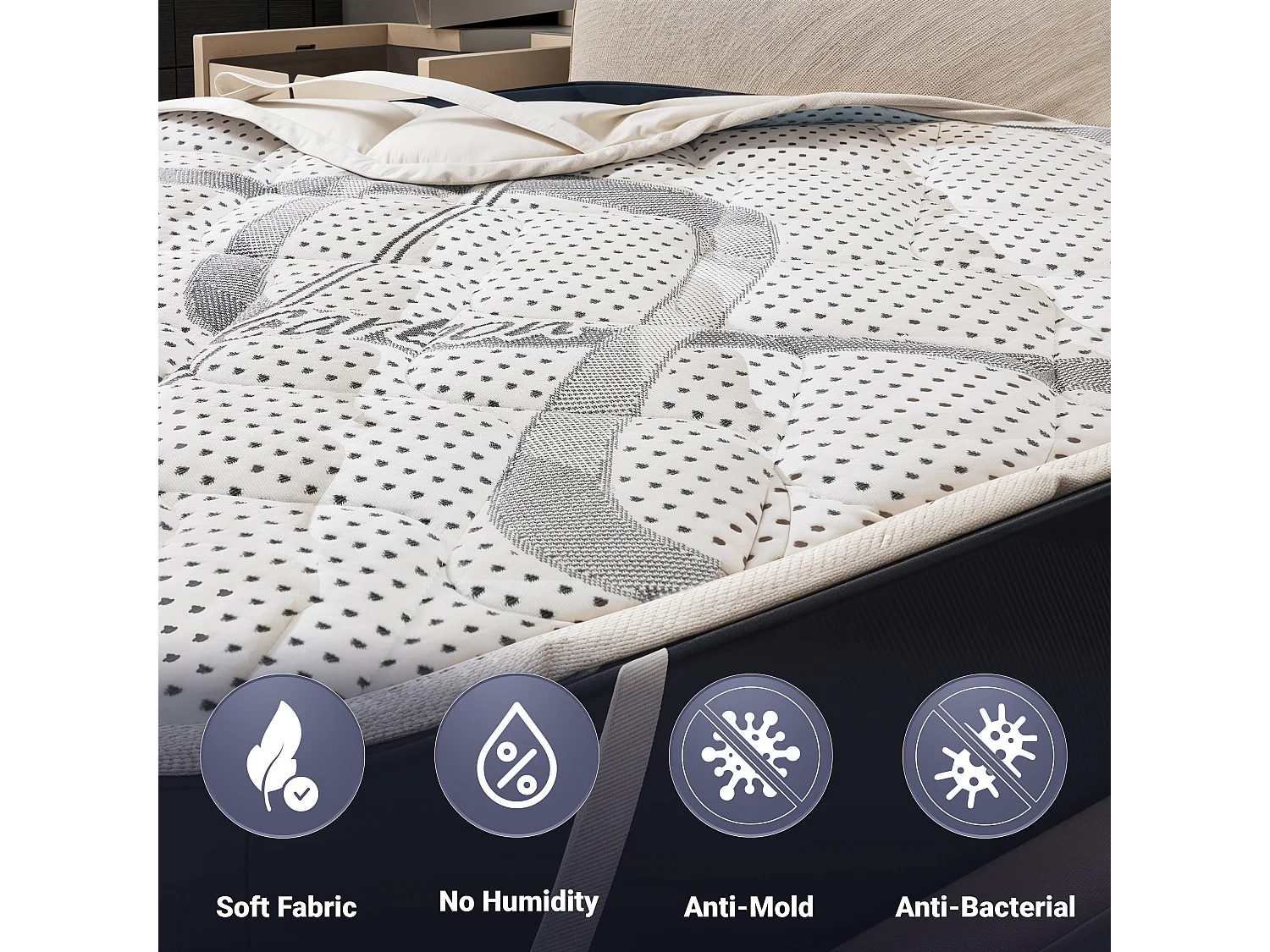 The White Stone Topper 140 x 200 cm | Correcteur de Matelas Ergonomique | Rembourrage Ouate Soft | Hauteur 5 cm | Tissu Respirant, Antiallergique