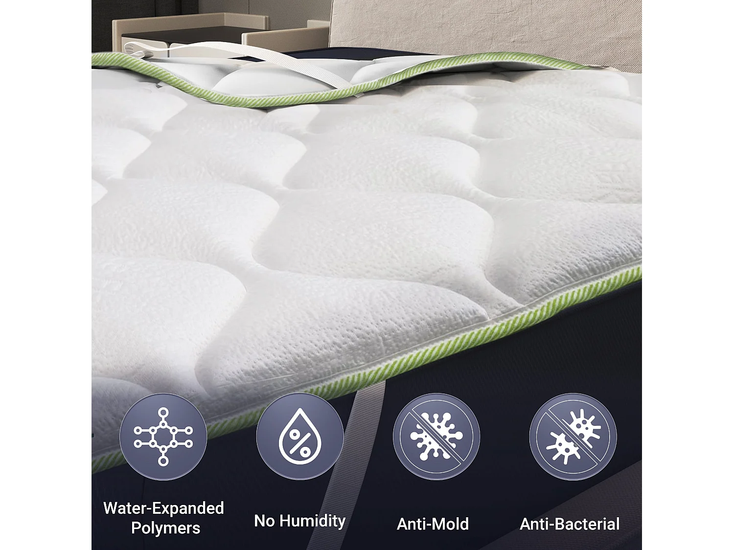 The White Stone Topper 200 x 200 cm | Correcteur de Matelas Ergonomique | Rembourrage Ouate Soft | Hauteur 5 cm | Tissu Respirant, Antiallergique