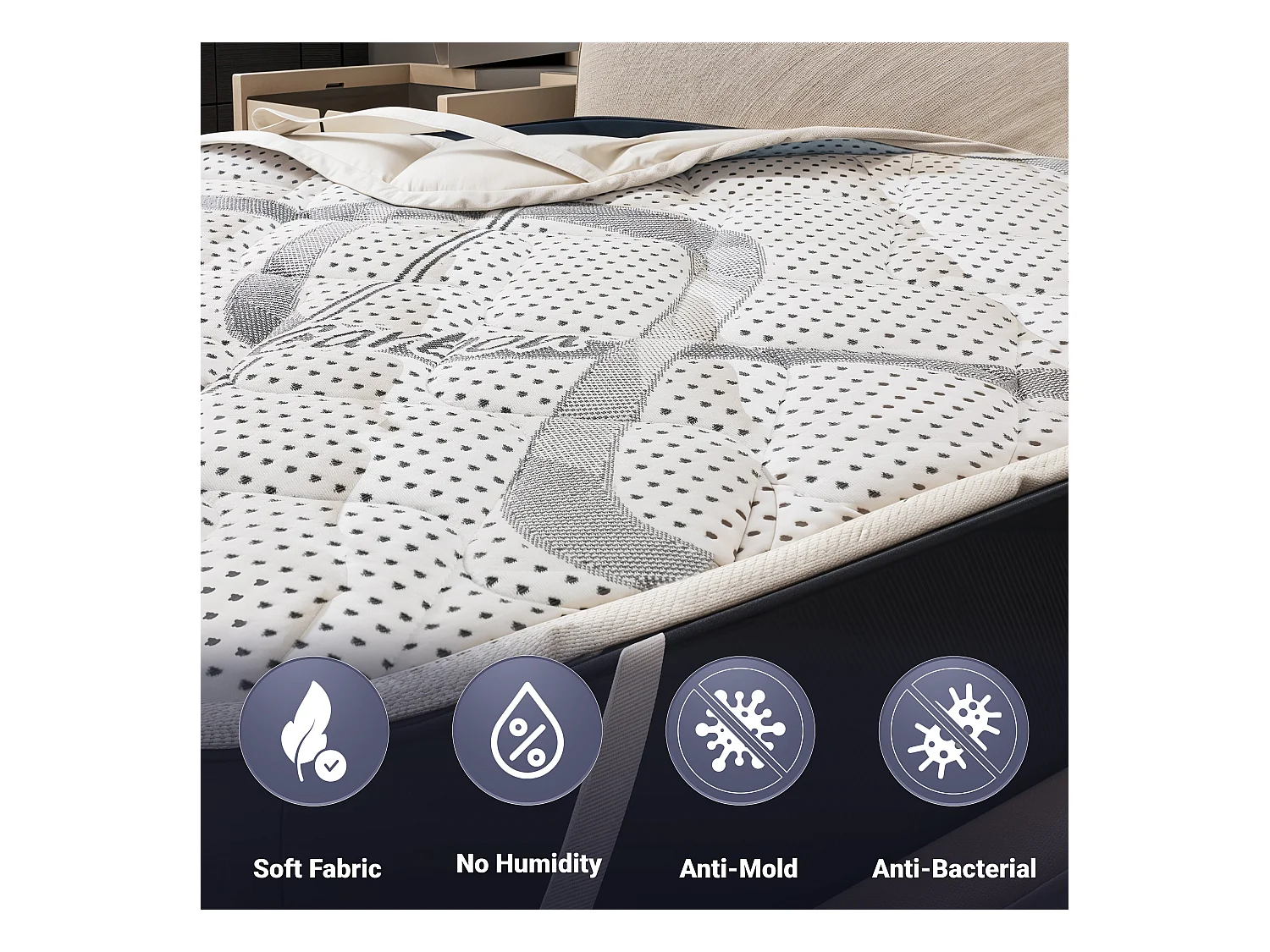 The White Stone Topper 120 x 200 cm | Matrasbeschermer Ergonomisch | Vulling Soft Vlies | Hoogte 5 cm | Ademend, Hypoallergeen, Anti-mijt Stof