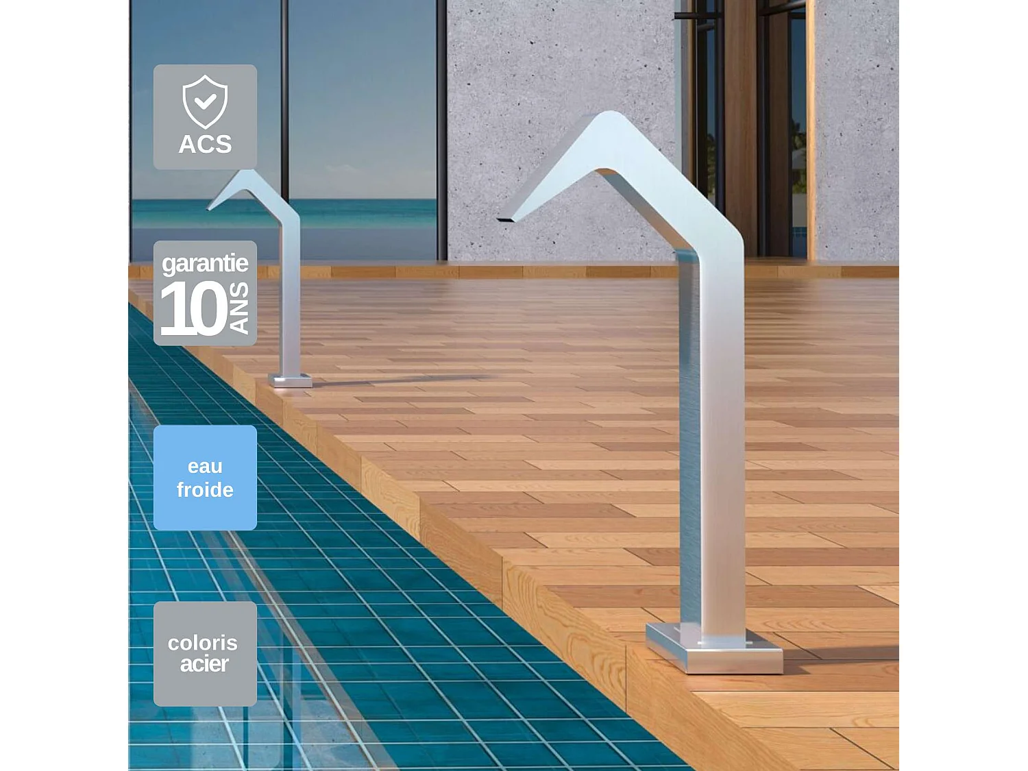 Cascade de piscine Niagara en Acier Inox.S316 - Corps 60x55mm - H.54cm - Garantie 10 ans - POOL IMEX