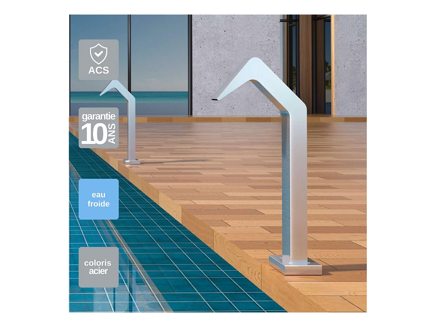 Cascade de piscine Niagara en Acier Inox.S316 - Corps 60x55mm - H.54cm - Garantie 10 ans - POOL IMEX