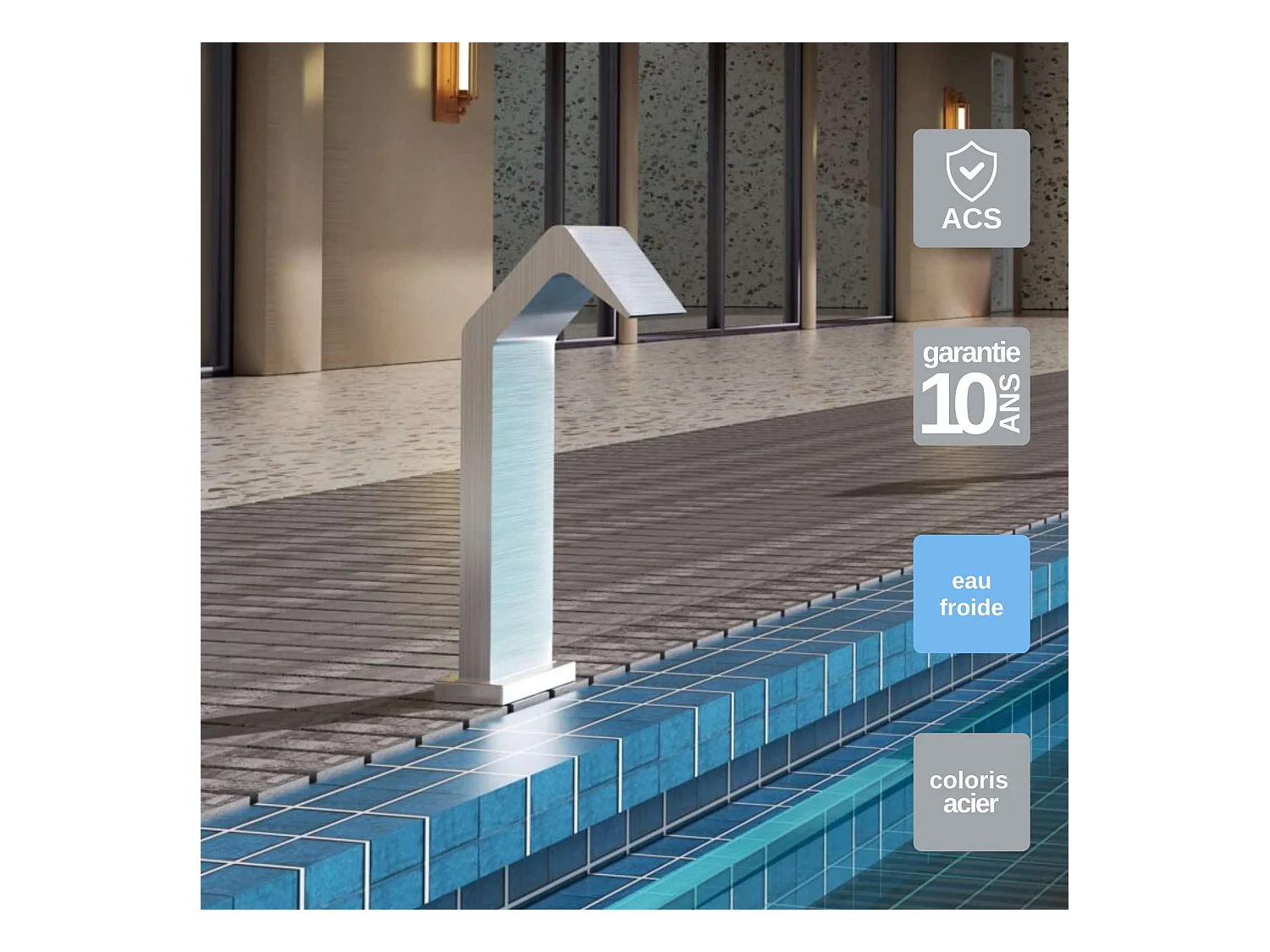 Cascade de piscine Niagara en Acier Inox.S316 - Corps 150x55mm - H.54cm - Garantie 10 ans - POOL IMEX
