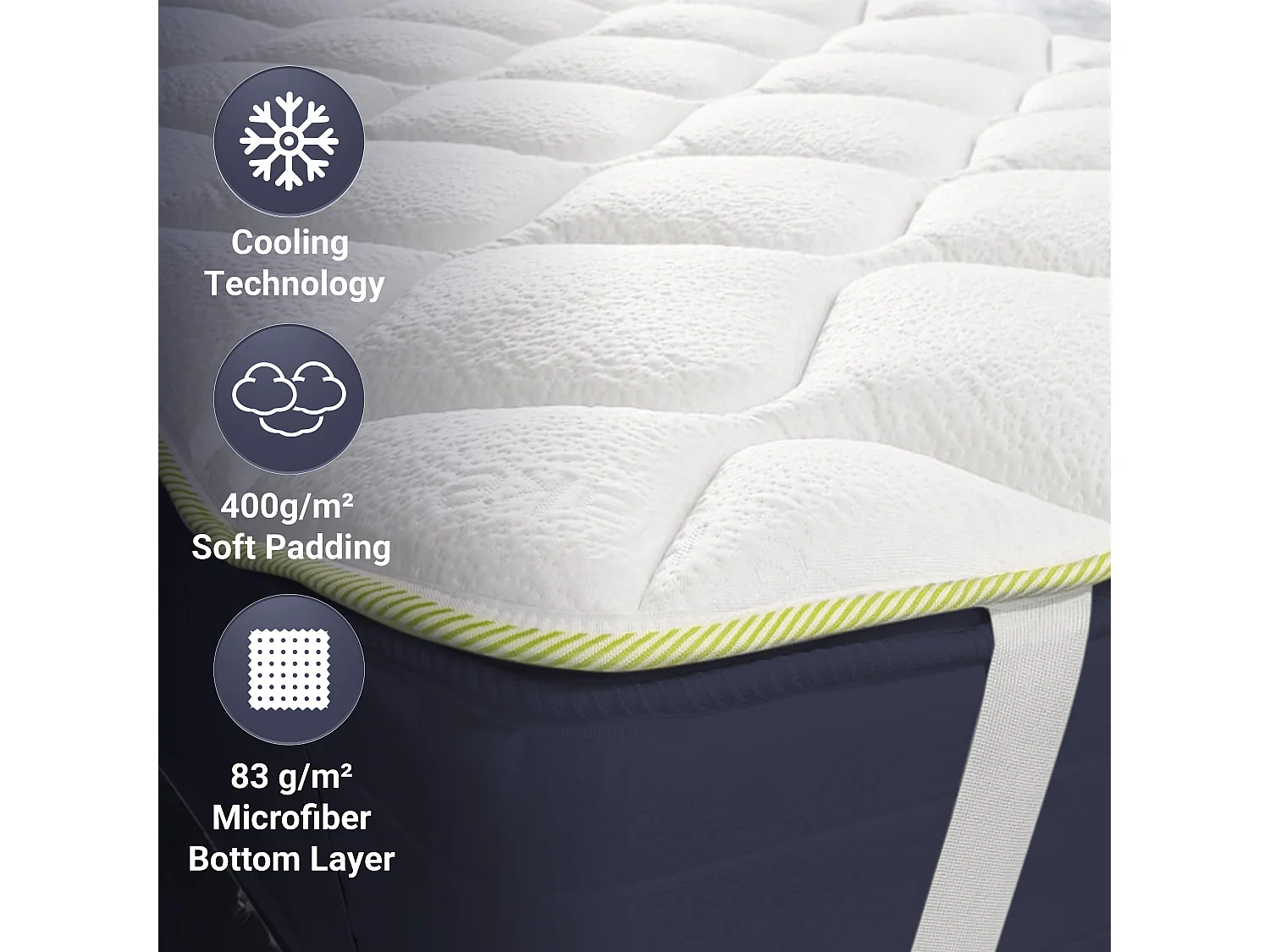 The White Stone Topper Erfrischend Einzel mit Elastiken | Matratzenkorrektor 80 x 190 | Cooler-Technologie und orthopädische Eigenschaften | Höhe 4 cm