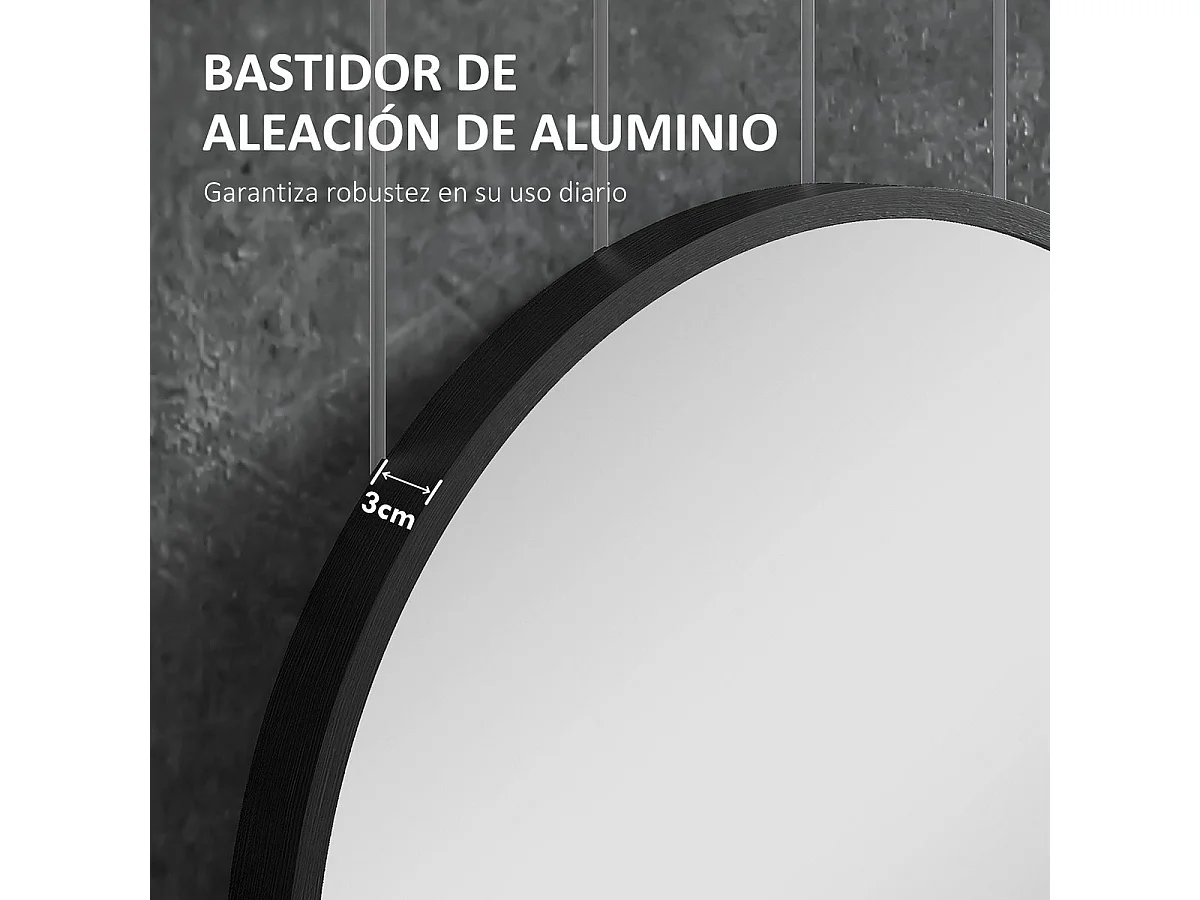 Espelho Ovalado HOMCOM 60x90 cm com Moldura de Alumínio Preto para Casa de Banho e Sala de Estar