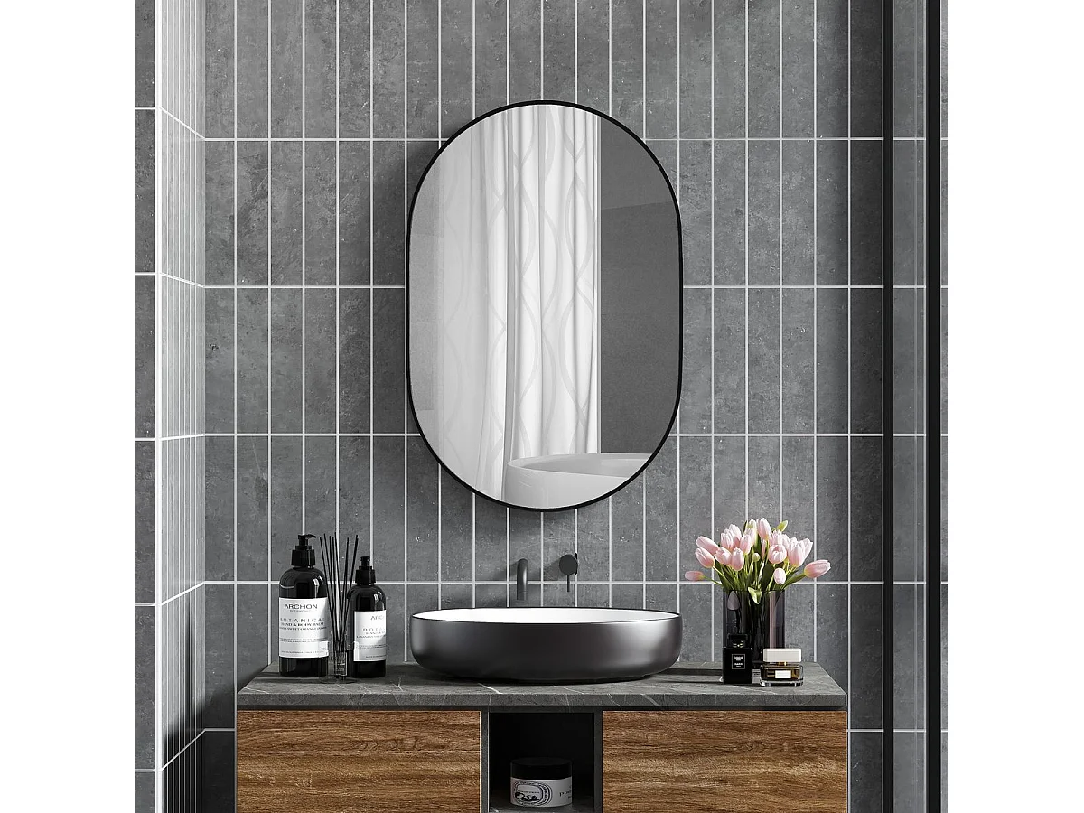 Schwarzer ovaler Spiegel 60x90 cm – Elegante und funktionale Dekoration