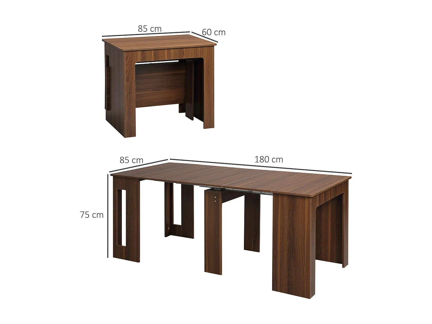 Mesa de comedor Ghinda Homcom extensible 4-6 personas marrón 75x60-180x85