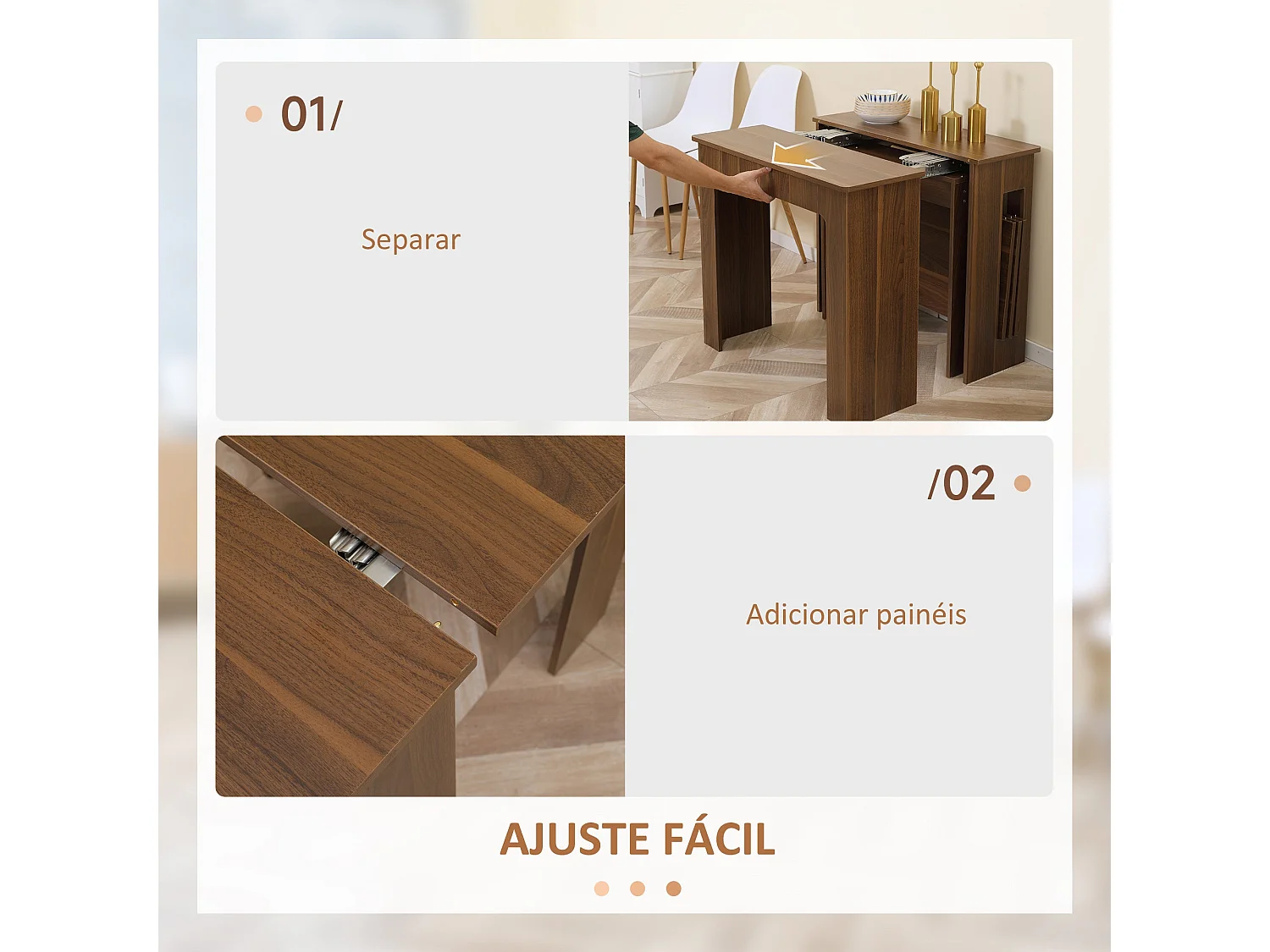 Mesa de comedor Ghinda Homcom extensible 4-6 personas marrón 75x60-180x85