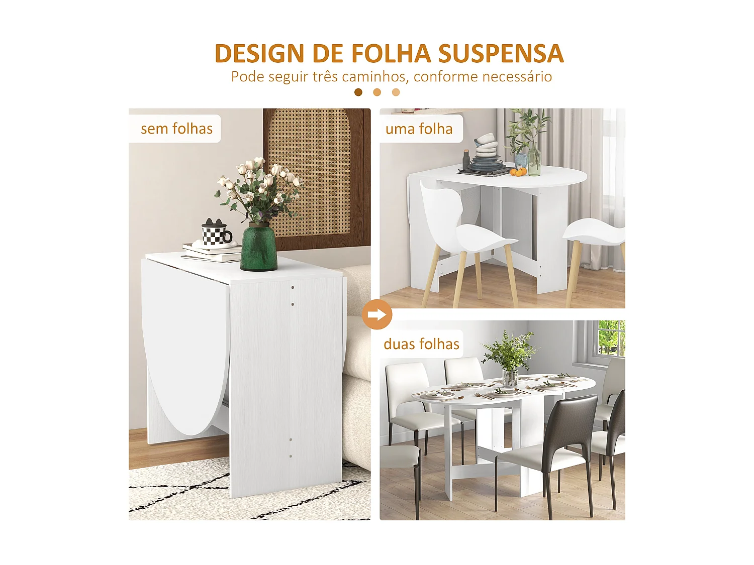 Mesa plegable Fhujio Homcom alas abatibles blanco 75x163x80 cm