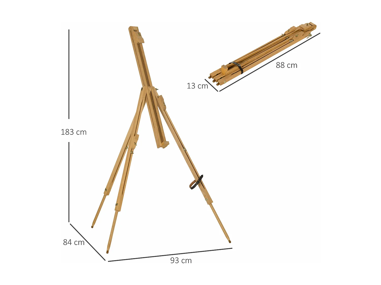 Cavalete de Pintura Dobrável Vinsetto com Altura Ajustável em Madeira de Faia para Artistas