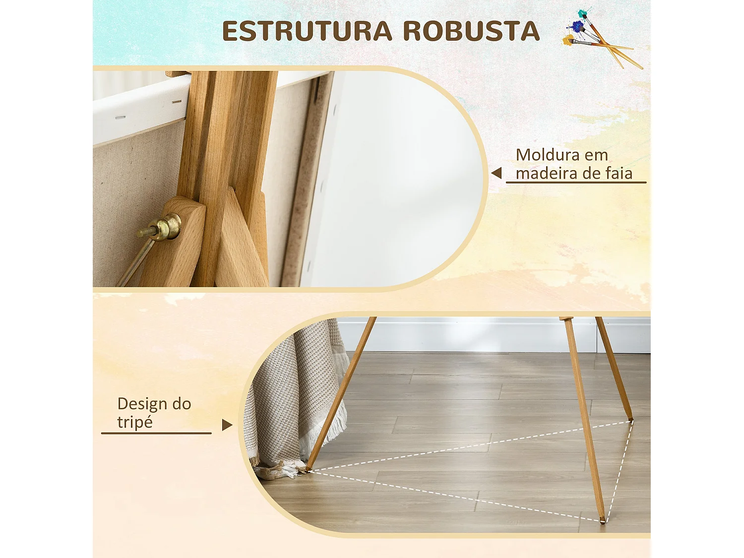Cavalete de Pintura Dobrável Vinsetto com Altura Ajustável em Madeira de Faia para Artistas