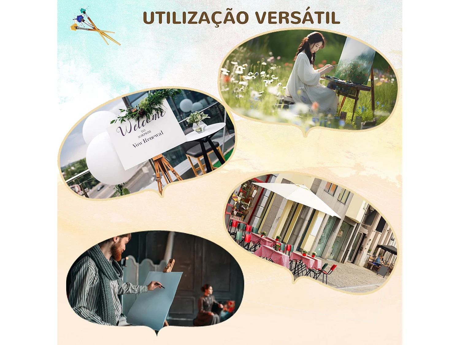 Cavalete de Pintura Dobrável Vinsetto com Altura Ajustável em Madeira de Faia para Artistas