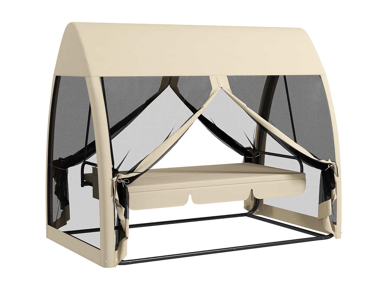 Balancelle de jardin convertible 3 places - matelas assise dossier, moustiquaire intégrale, toit - métal polyester beige