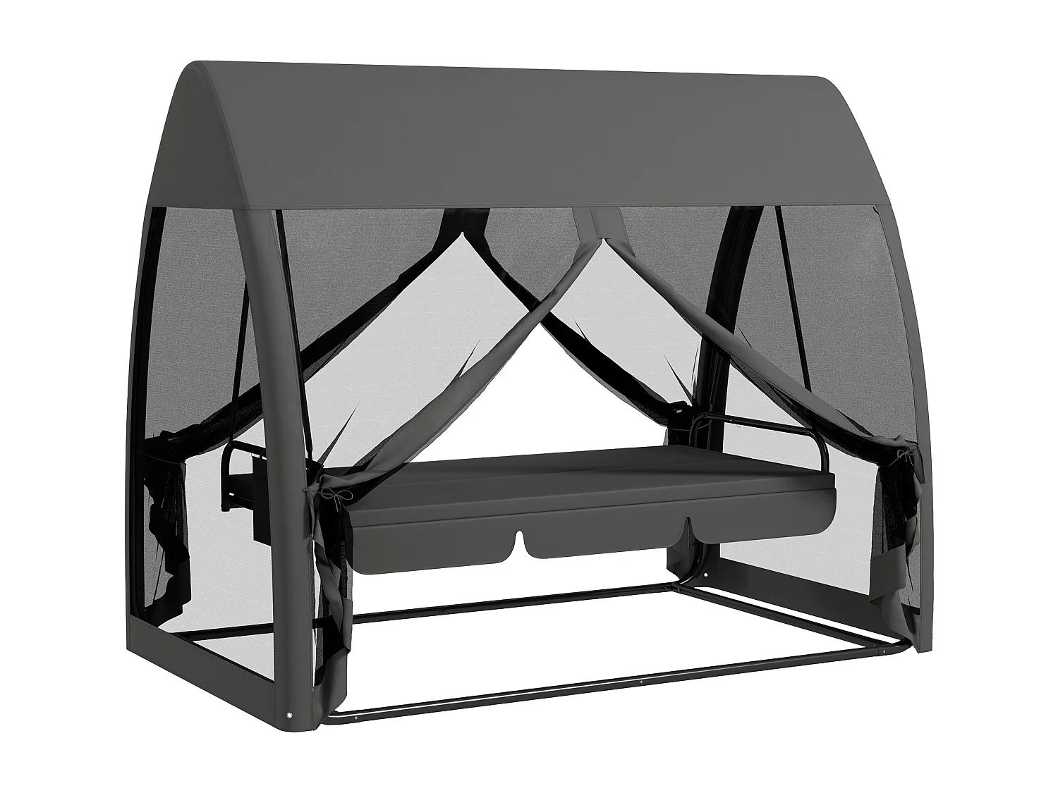 Balancelle de jardin convertible 3 places - matelas assise dossier, moustiquaire intégrale, toit - métal polyester gris