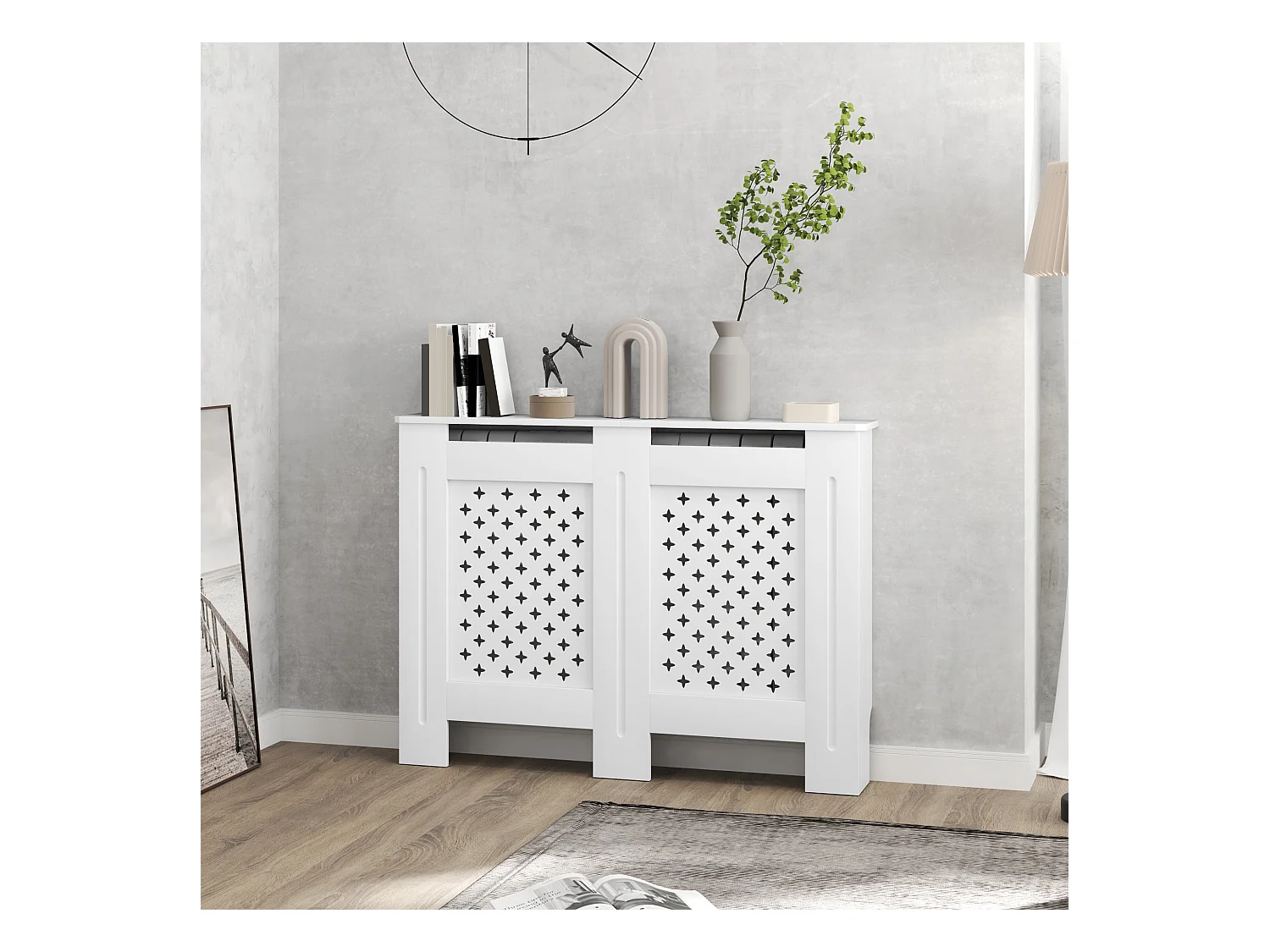 Cache-radiateur motif nid d'abeille - dim. 112L x 19l x 81H cm - MDF blanc