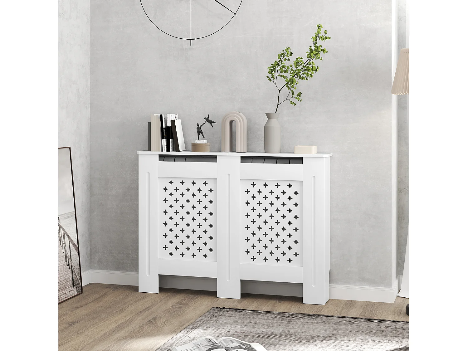 Cache-radiateur motif nid d'abeille - dim. 112L x 19l x 81H cm - MDF blanc