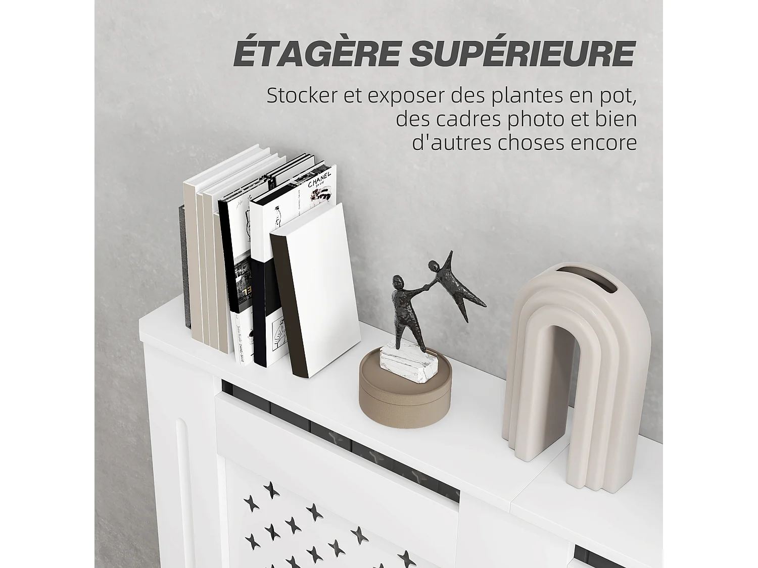 Cache-radiateur motif nid d'abeille - dim. 112L x 19l x 81H cm - MDF blanc