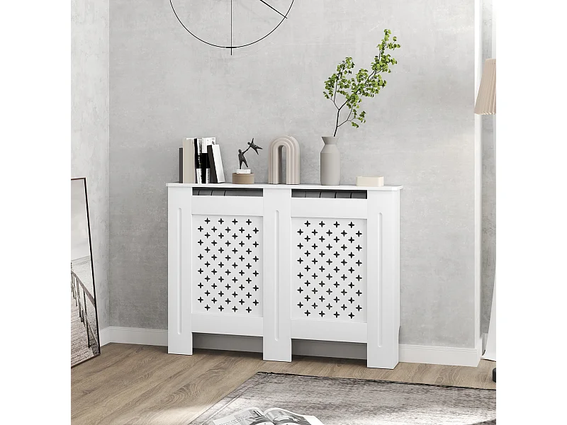 Cache-radiateur motif nid d'abeille - dim. 112L x 19l x 81H cm - MDF blanc
