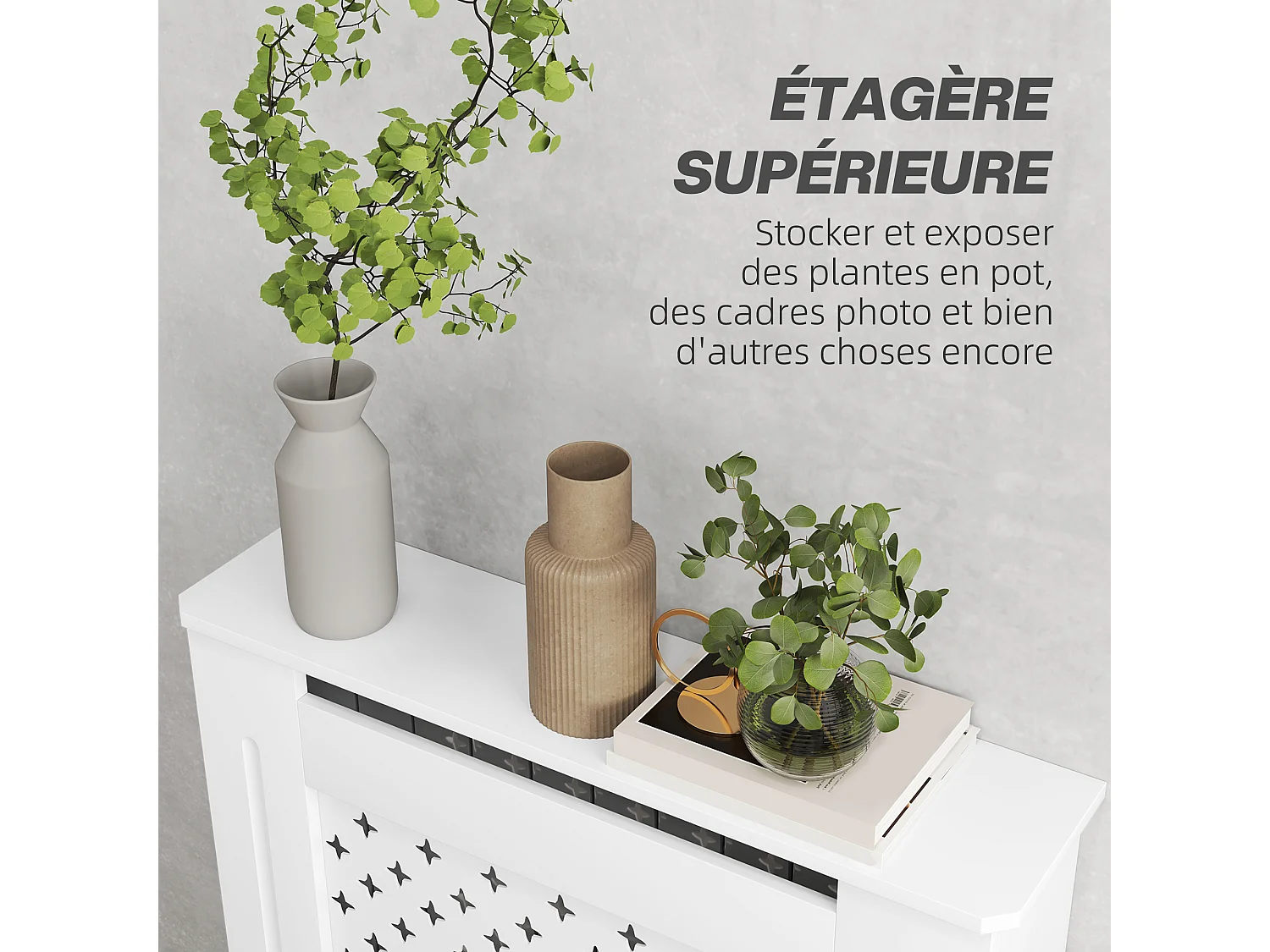 Cache-radiateur motif nid d'abeille - dim. 78L x 19l x 82H cm - MDF blanc