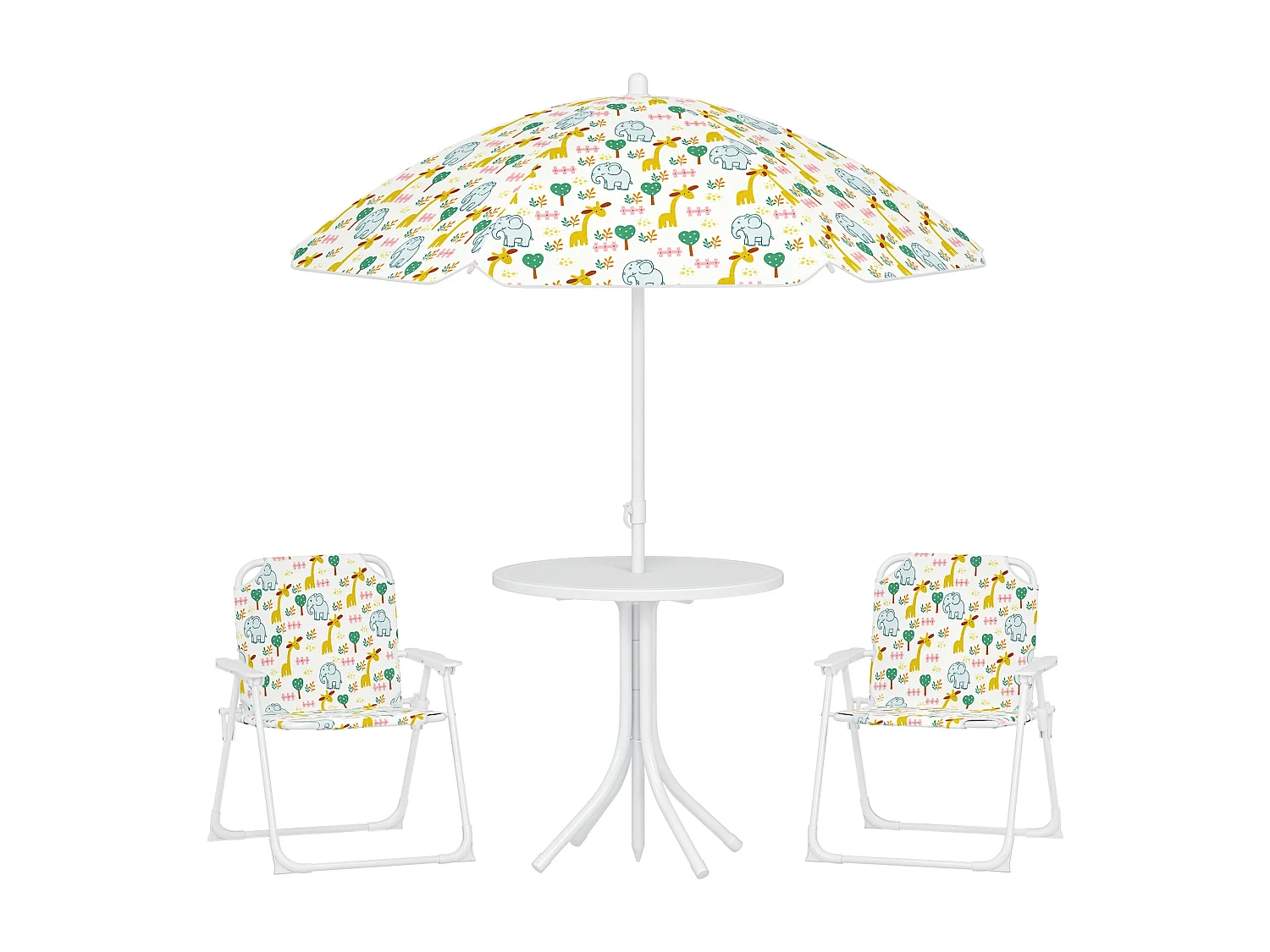 Ensemble salon de jardin enfant pliable 2 places 4 pièces motif vie de la savane blanc