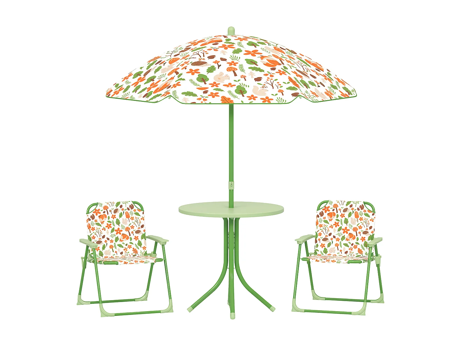 Ensemble salon de jardin enfant pliable 2 places 4 pièces motif vie de la forêt vert