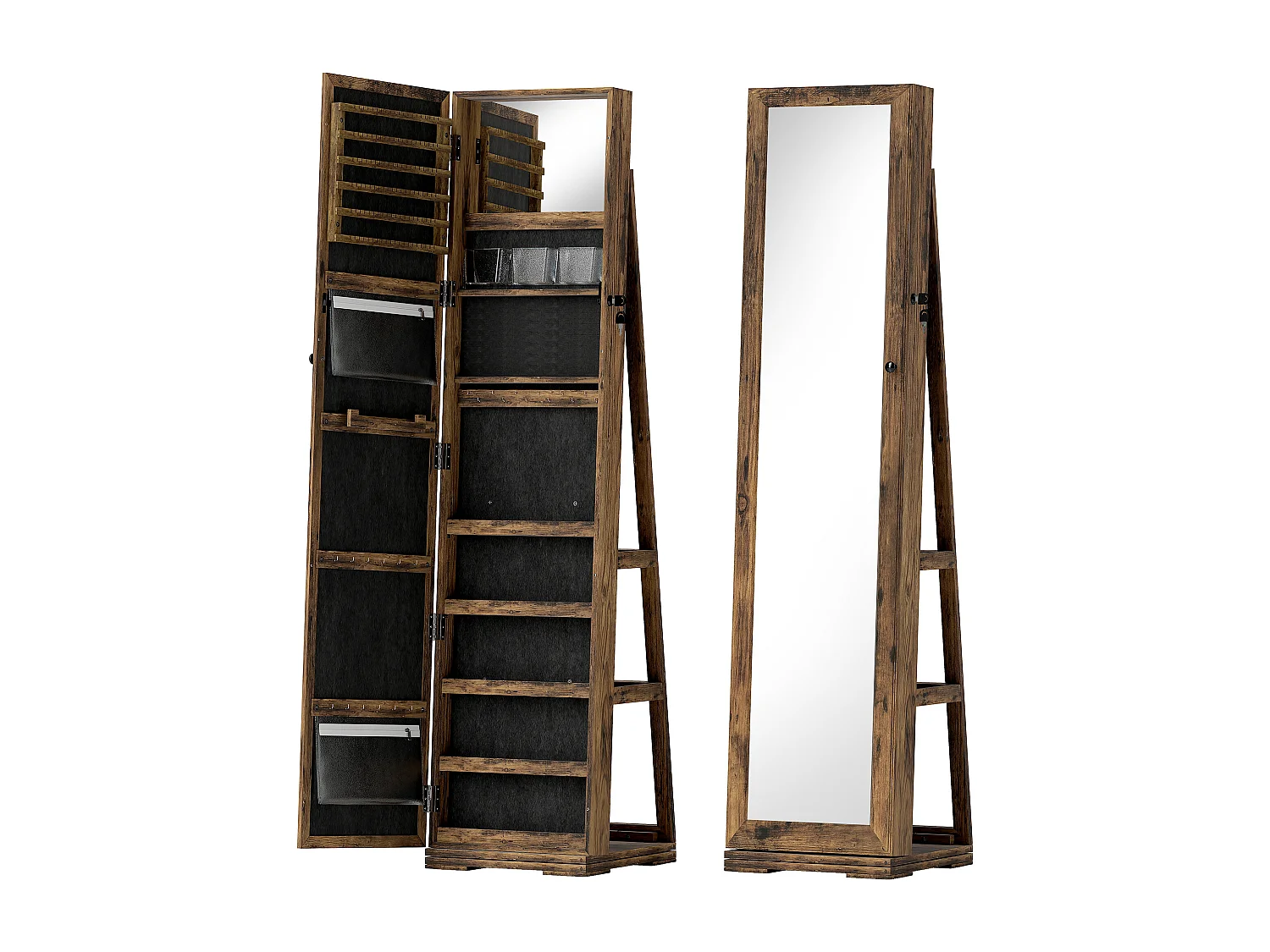 Armoire à bijoux pivotante verrouillable avec miroir - armoire bijoux multi-rangement - MDF effet bois vieilli