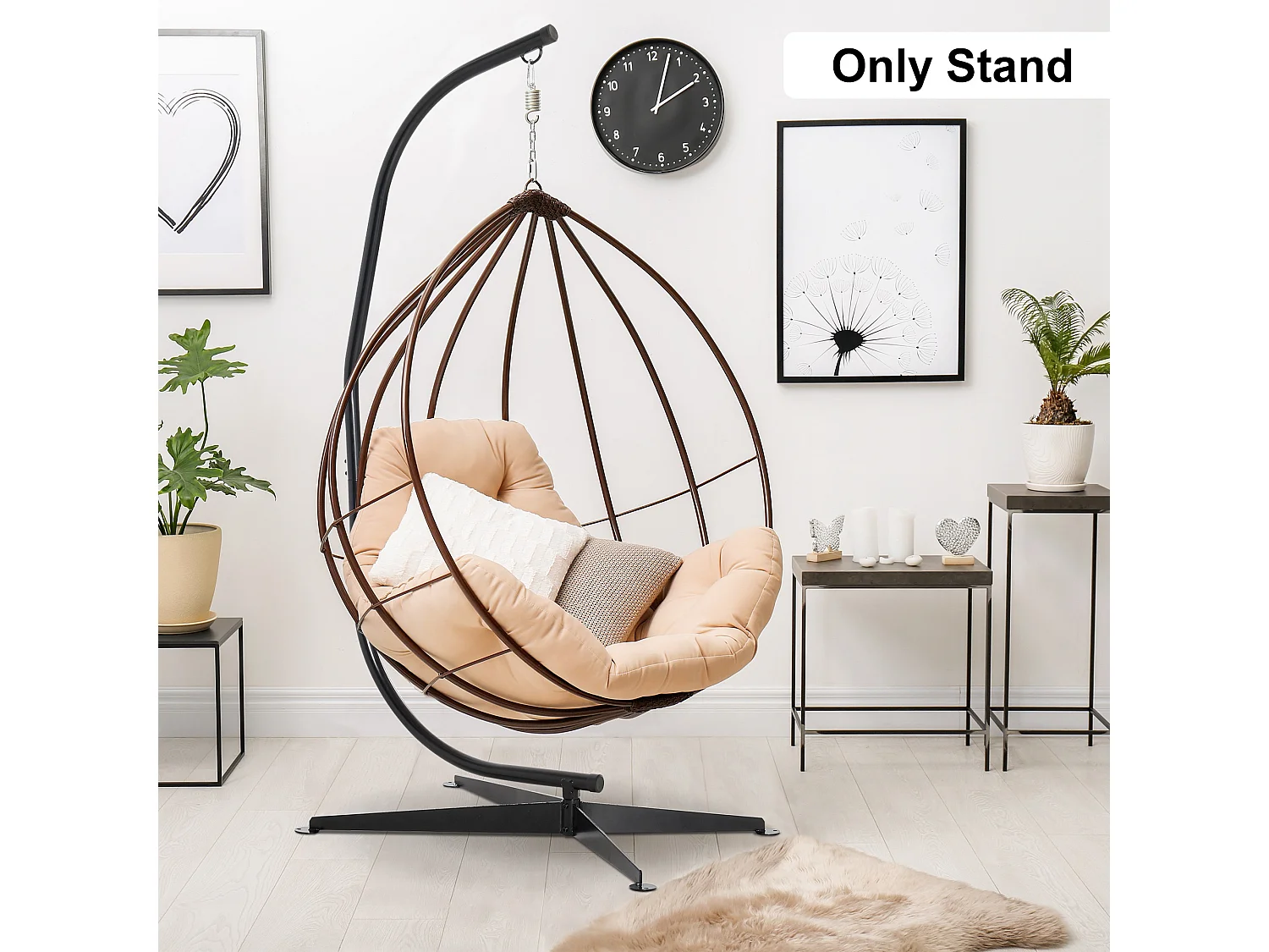 Support pour fauteuil suspendu - pied fauteuil suspendu - max. 120 Kg - métal noir