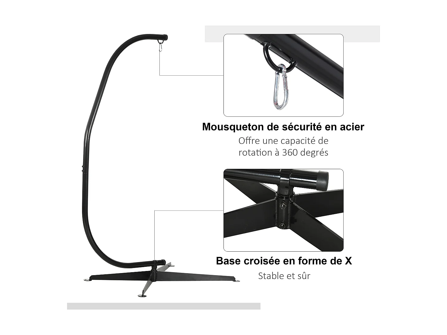 Support pour fauteuil suspendu - pied fauteuil suspendu - max. 120 Kg - métal noir