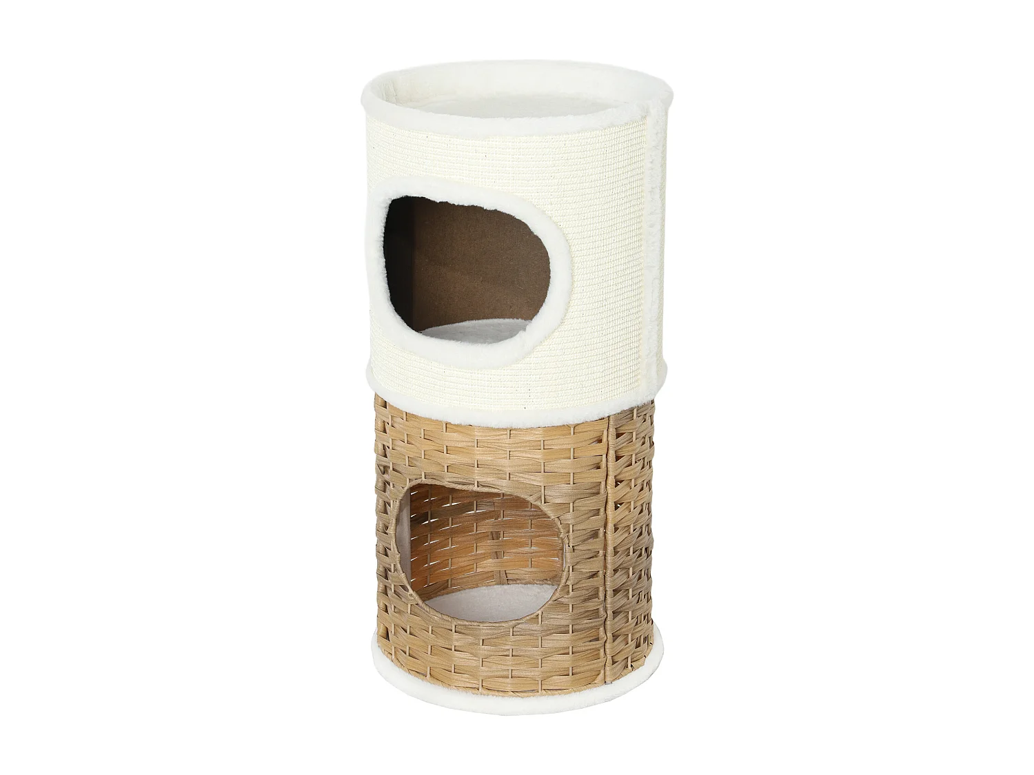 Tour à griffer pour chat 3 niveaux - 2 niches, panier observation- H.75,5 cm - résine tressée sisal