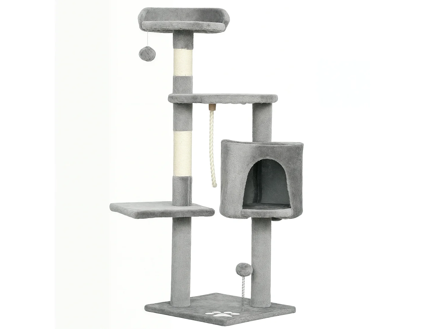 Arbre à chats multi-équipements griffoirs grattoirs plateformes niche corde jouets 40L x 40l x 114H cm gris