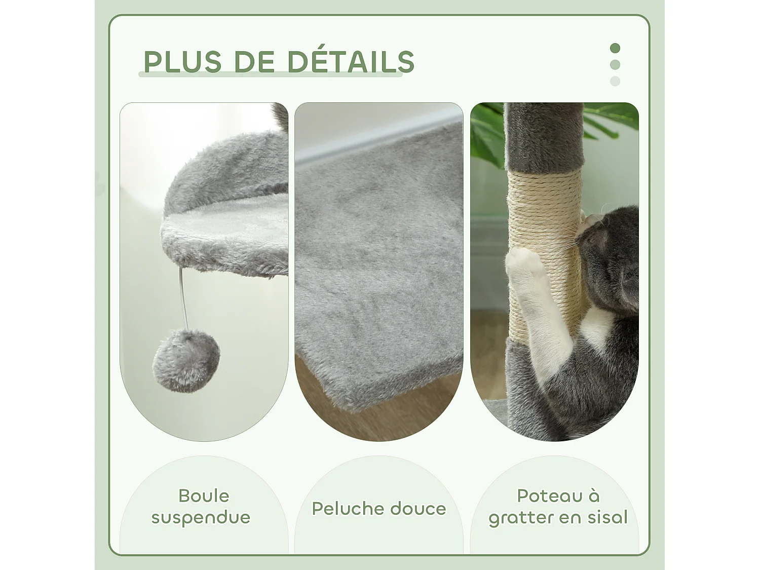 Arbre à chats multi-équipements griffoirs grattoirs plateformes niche corde jouets 40L x 40l x 114H cm gris