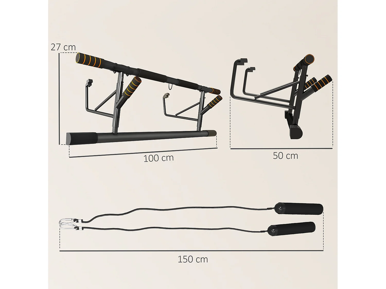 Barre de traction porte 2 bandes de résistance incluses max. 150 Kg acier orange noir