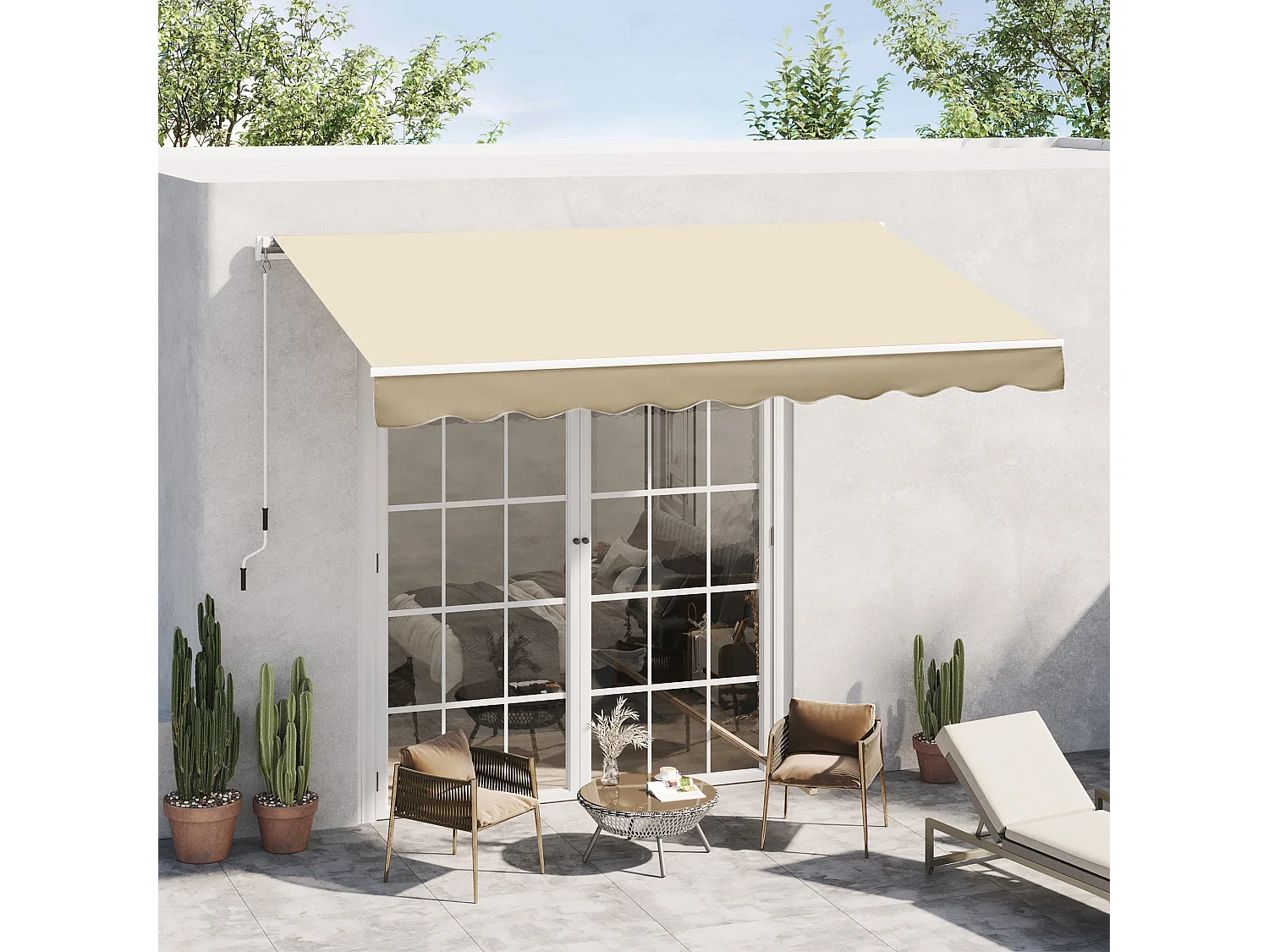 Store banne manuel rétractable aluminium polyester imperméabilisé 3L x 2,5l m beige