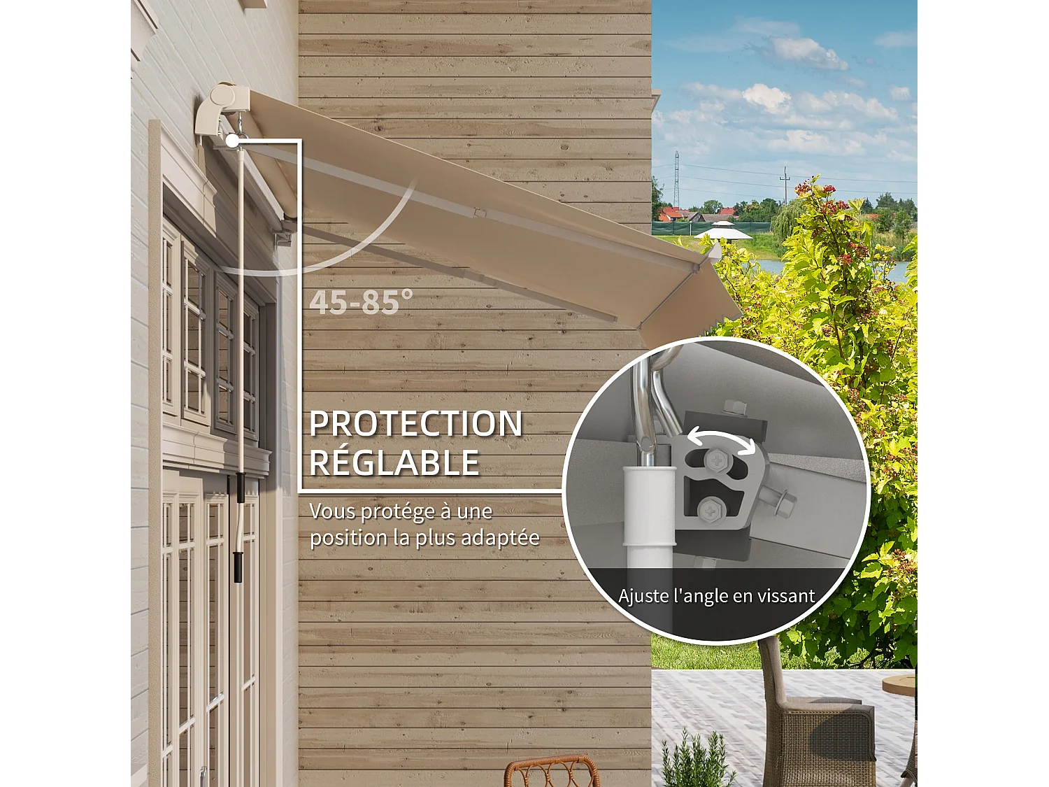 Store banne manuel rétractable aluminium polyester imperméabilisé 3L x 2,5l m beige