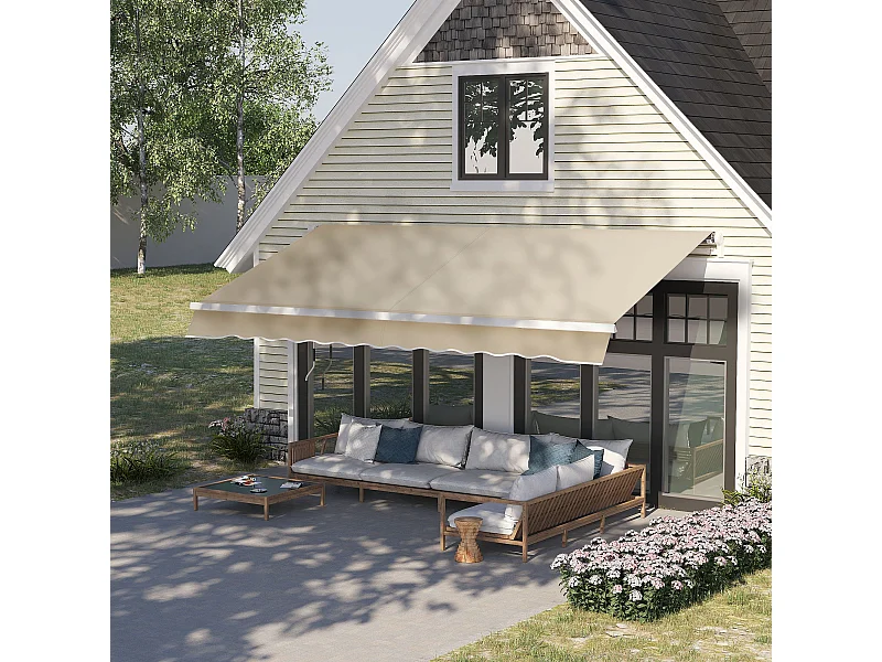 Store banne manuel rétractable aluminium polyester imperméabilisé 3,5L x 2,5l (avancée) m beige