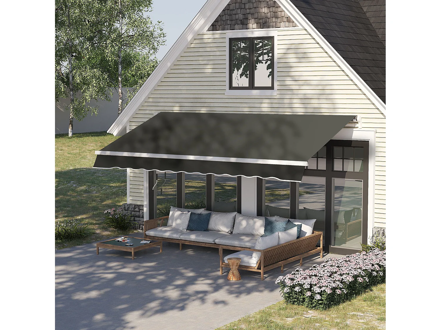 Store banne manuel rétractable aluminium polyester imperméabilisé 3,5L x 2,5l (avancée) m gris