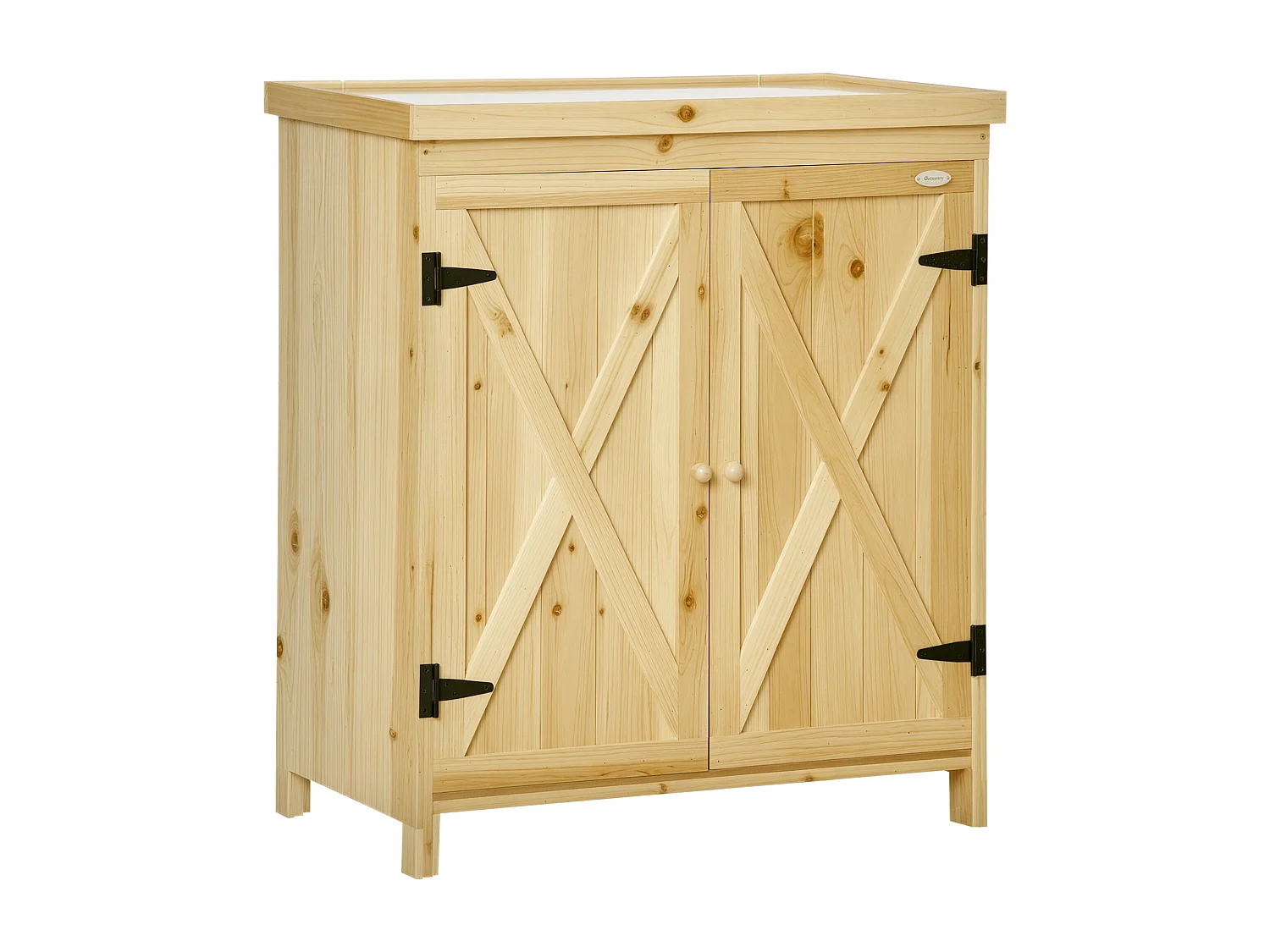 Armoire de jardin table de rempotage 2 en 1 - 2 portes, étagère - plateau métal galvanisé bois pré-huilé