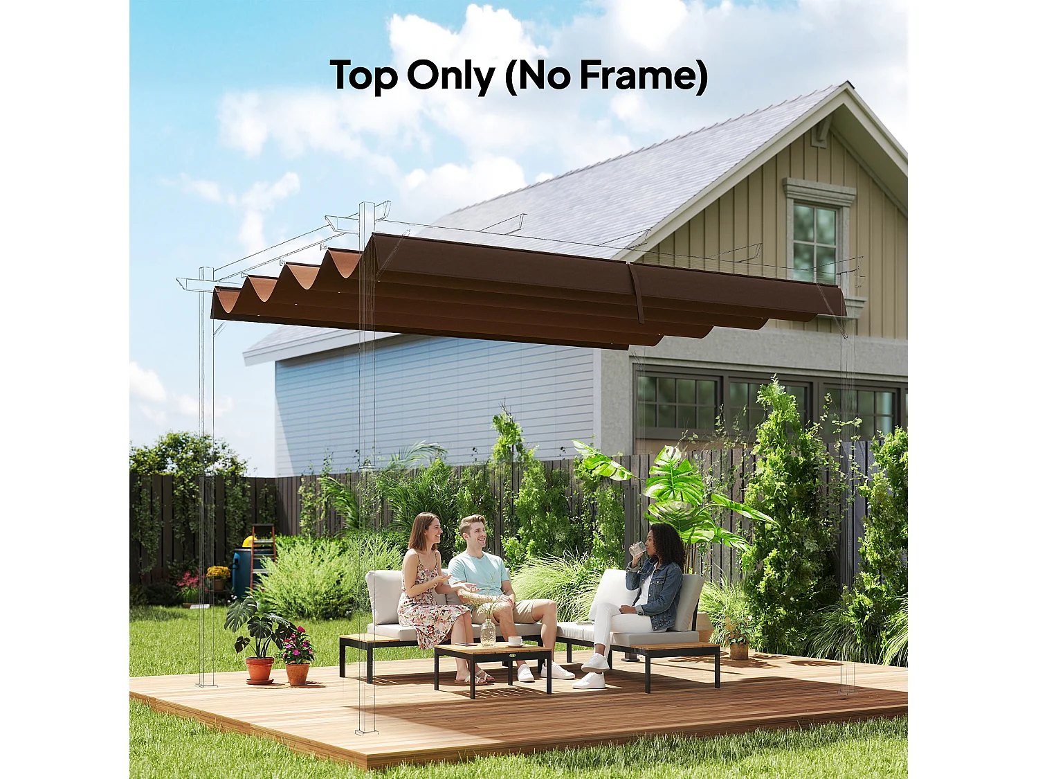 Toile de rechange pour pergola rétractable 3 x 2,15 m polyester haute densité 180 g/m² anti-UV30+ taupe