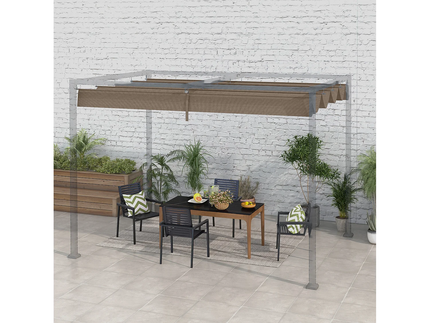 Toile de rechange pour pergola rétractable 3 x 2,15 m polyester haute densité 180 g/m² anti-UV30+ taupe