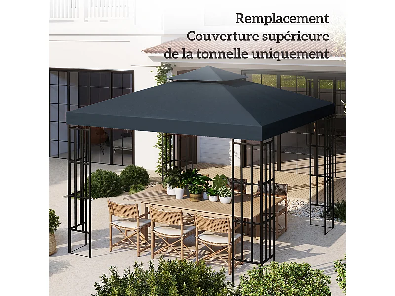 Toile de rechange pour pavillon tonnelle tente 3 x 3 m polyester haute densité 180 g/m² gris foncé