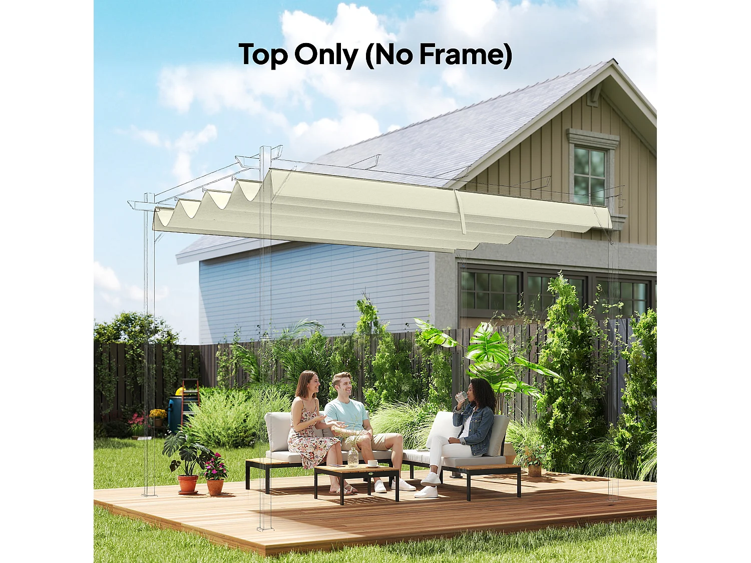 Toile de rechange pour pergola rétractable 3 x 2,15 m polyester haute densité 180 g/m² anti-UV30+ crème