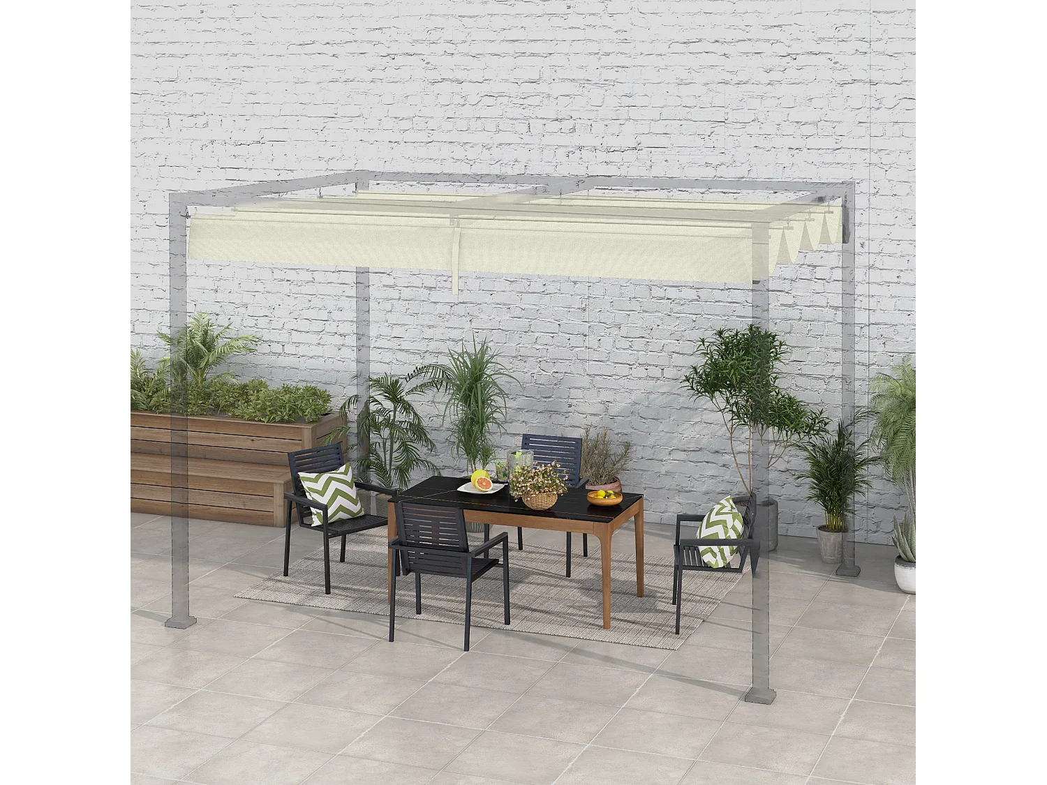 Toile de rechange pour pergola rétractable 3 x 2,15 m polyester haute densité 180 g/m² anti-UV30+ crème