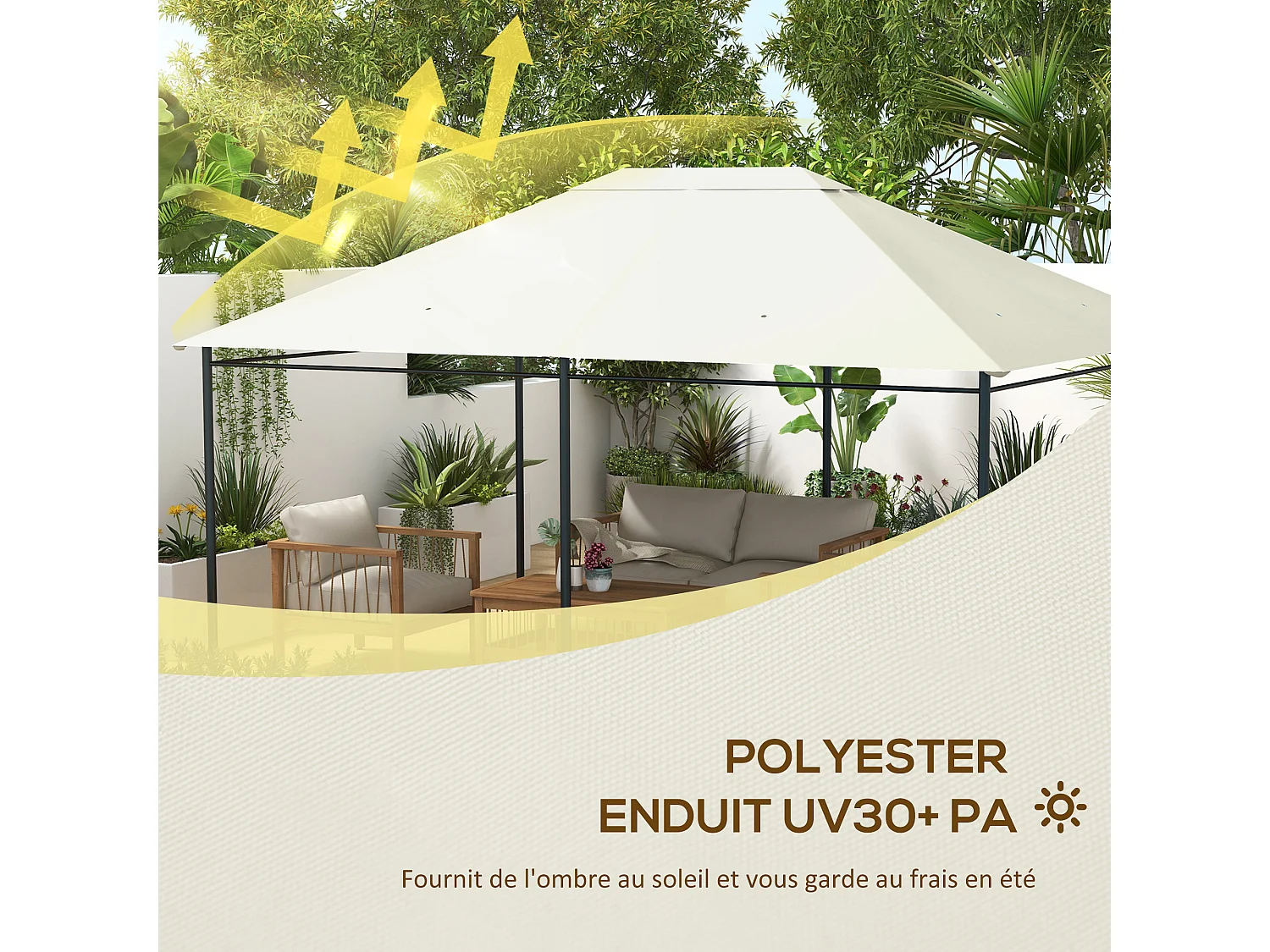 Toile de remplacement tonnelle 3 x 4 m tissu haute densité beige clair