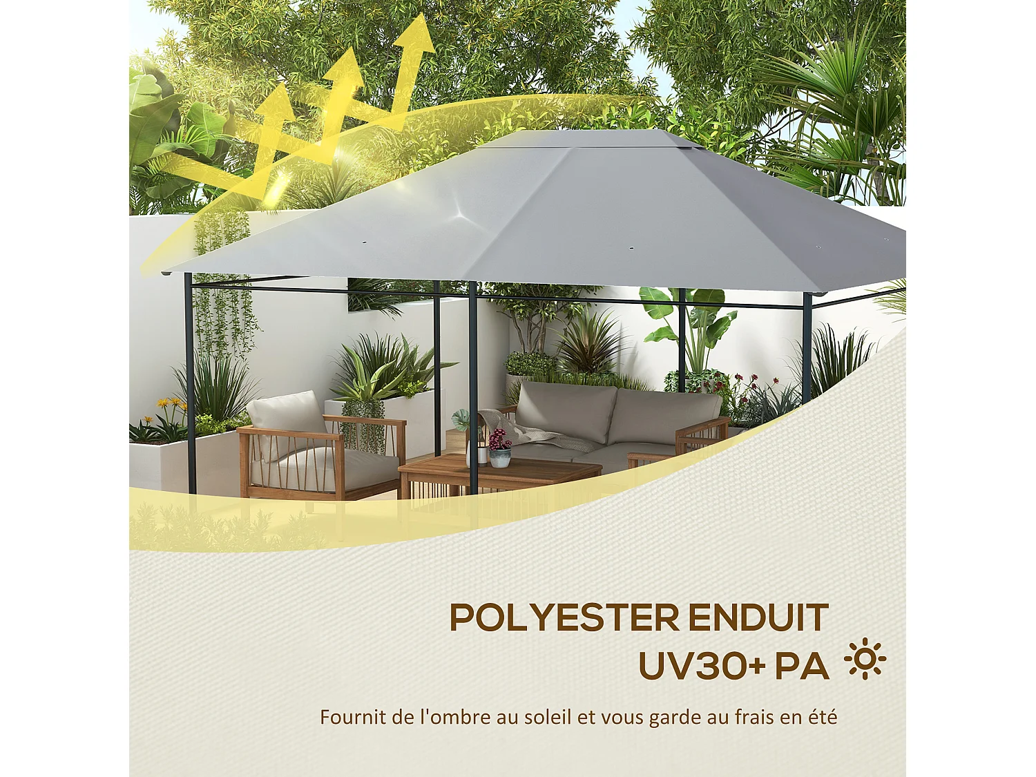 Toile de remplacement tonnelle 3 x 4 m tissu haute densité gris clair