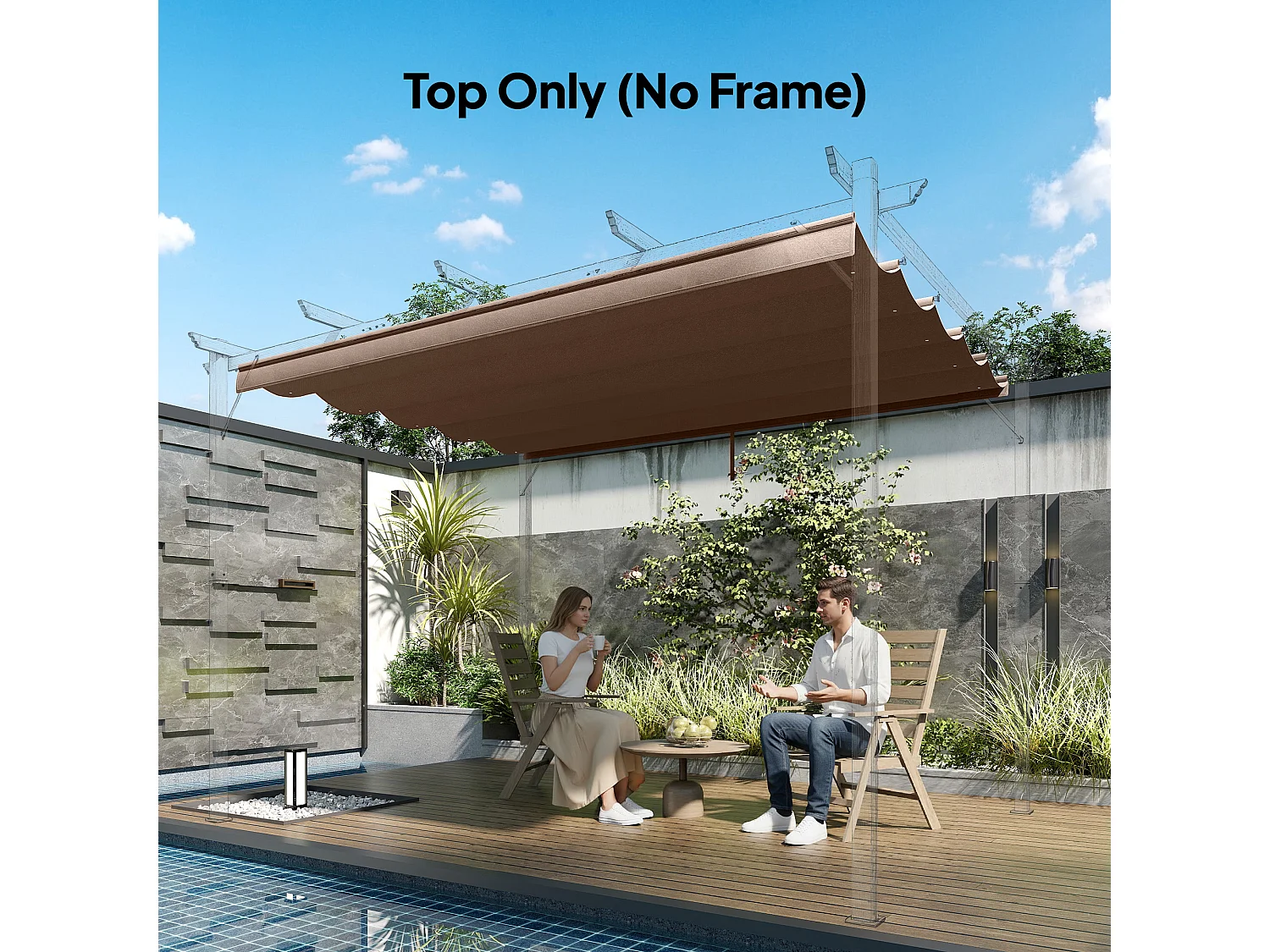 Toile de rechange pour pergola rétractable 4 x 3 m polyester haute densité 180 g/m² imperméabilisé chocolat