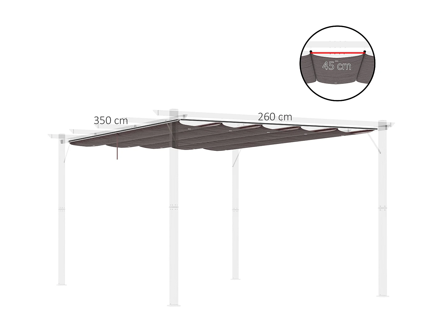 Toile de rechange pour pergola rétractable 4 x 3 m polyester haute densité 180 g/m² imperméabilisé chocolat