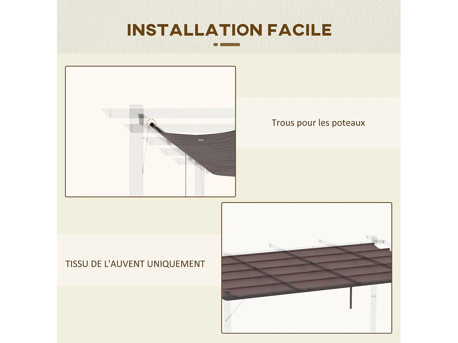 Toile de rechange pour pergola rétractable 4 x 3 m polyester haute densité 180 g/m² imperméabilisé chocolat