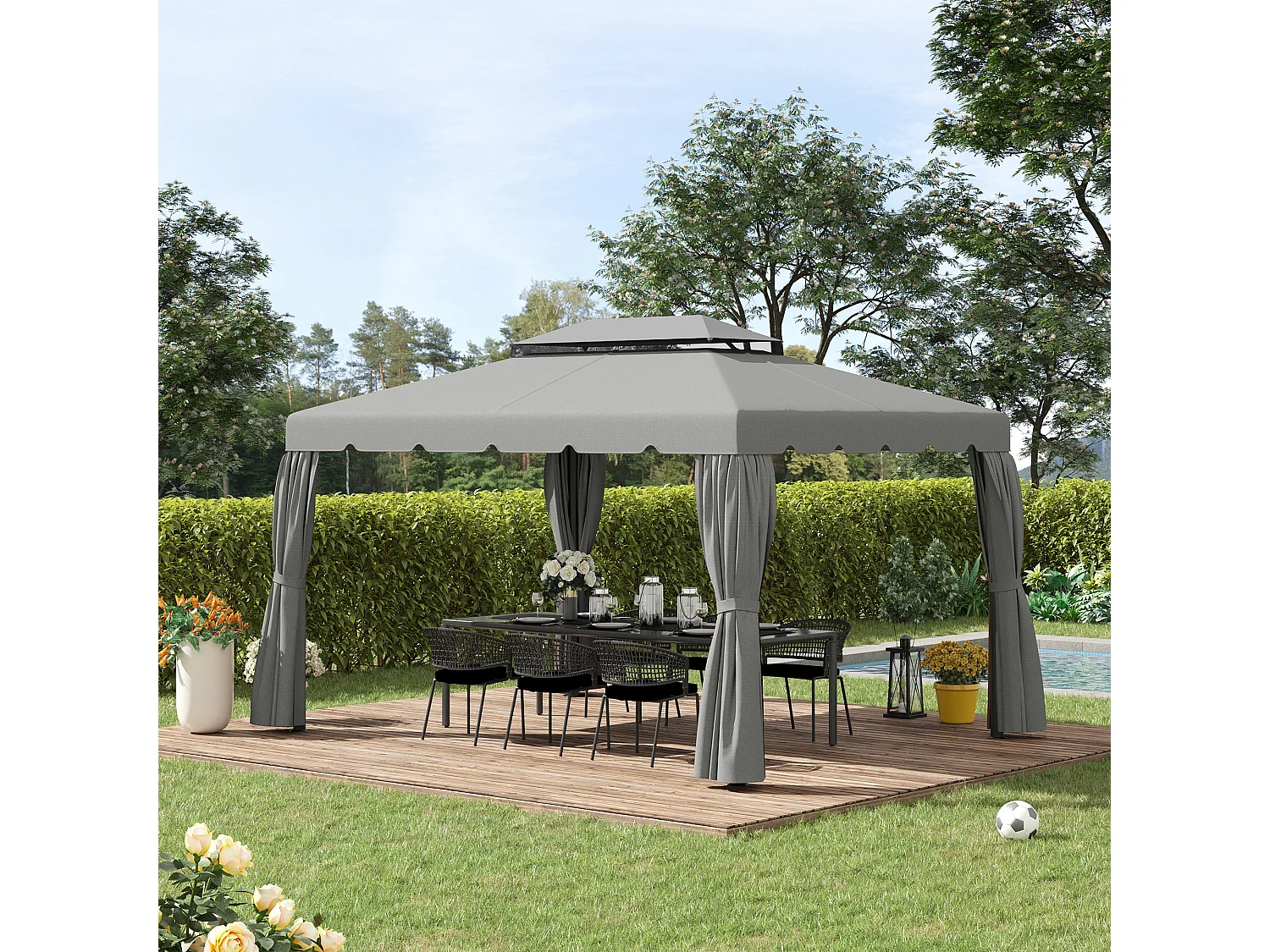 Toile de rechange pour pavillon tonnelle tente 3,90L x 2,90l m polyester haute densité 170 g/m² gris