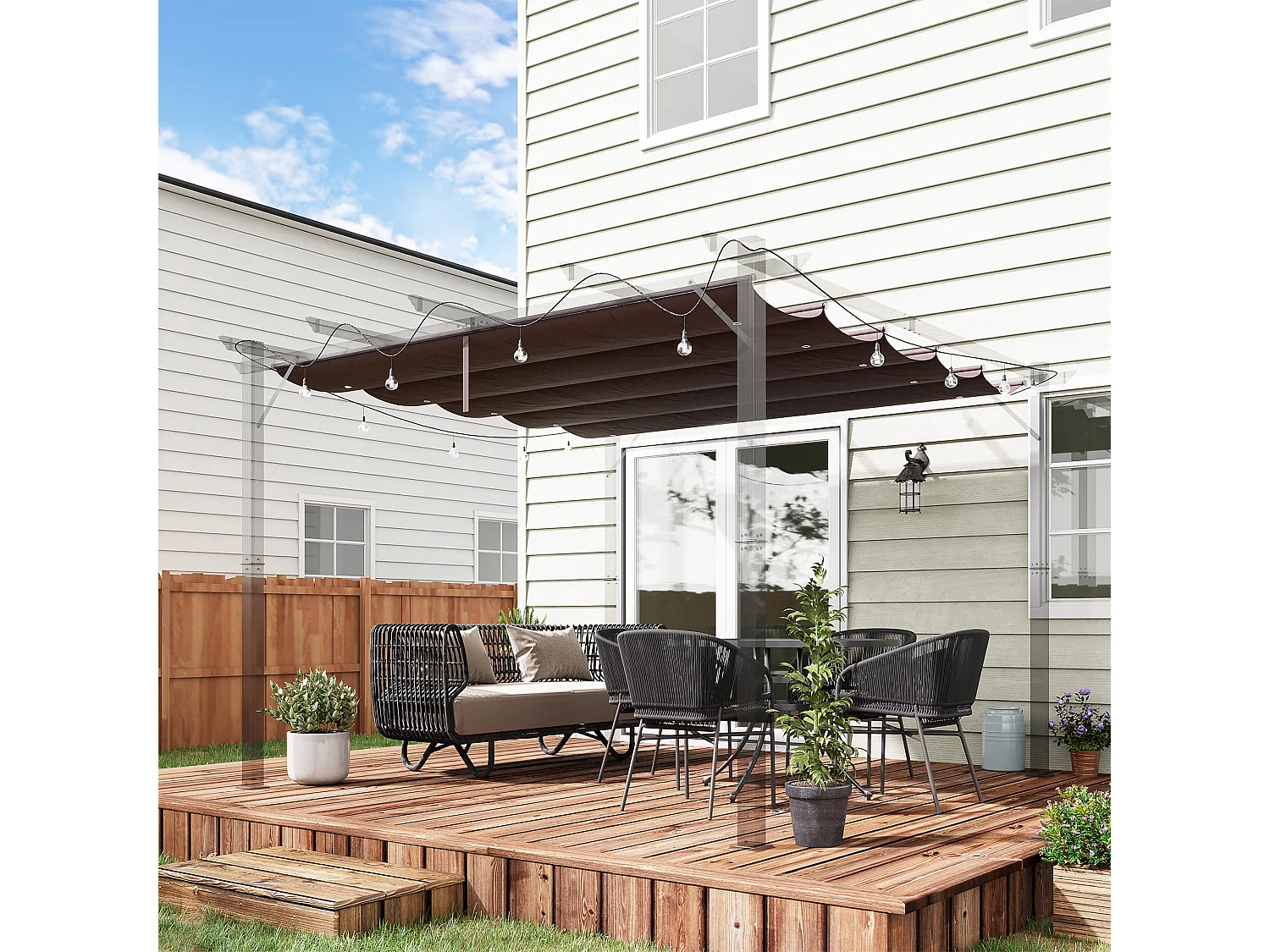 Toile de rechange pour pergola rétractable 3 x 3 m polyester haute densité 180 g/m² imperméabilisé chocolat