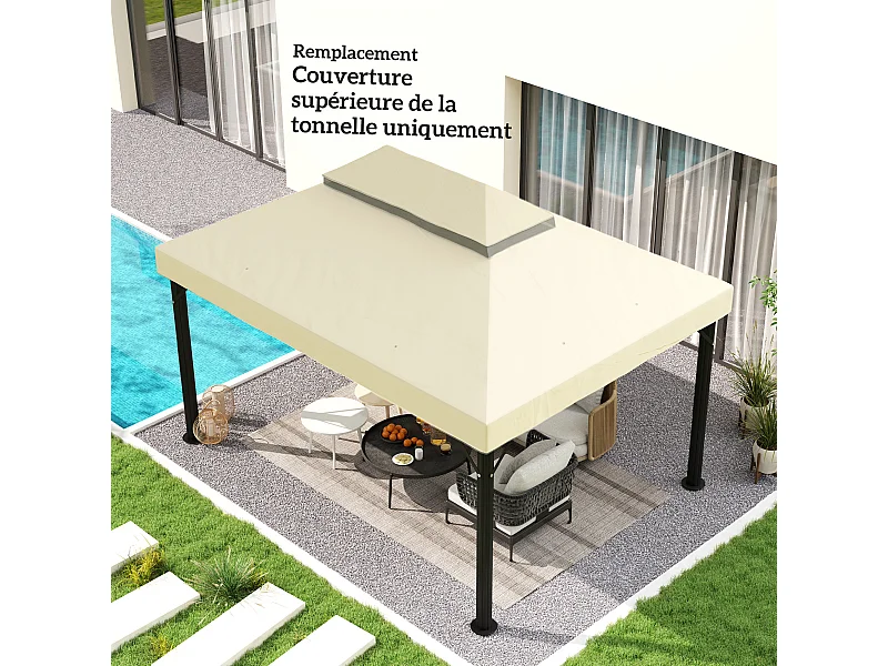 Toile de rechange barnum tonnelle 4 x 3 m - toit double avec œillets drainage - polyester haute densité 370 g/m² crème